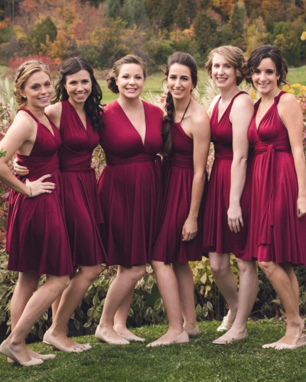 Short Infinity Dresses with Bandeau,Midi Bridesmaid Convertible Dress,Elastic Wedding Multiway Twist Wrap Dress - Image 3