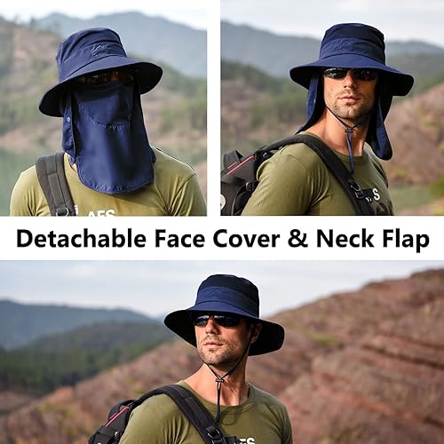 Miniatura 2 de Sombrero de pesca solar UPF 50+ para hombres y mujeres, sombrero de ala ancha con cubierta facial desmontable y solapa para el cuello