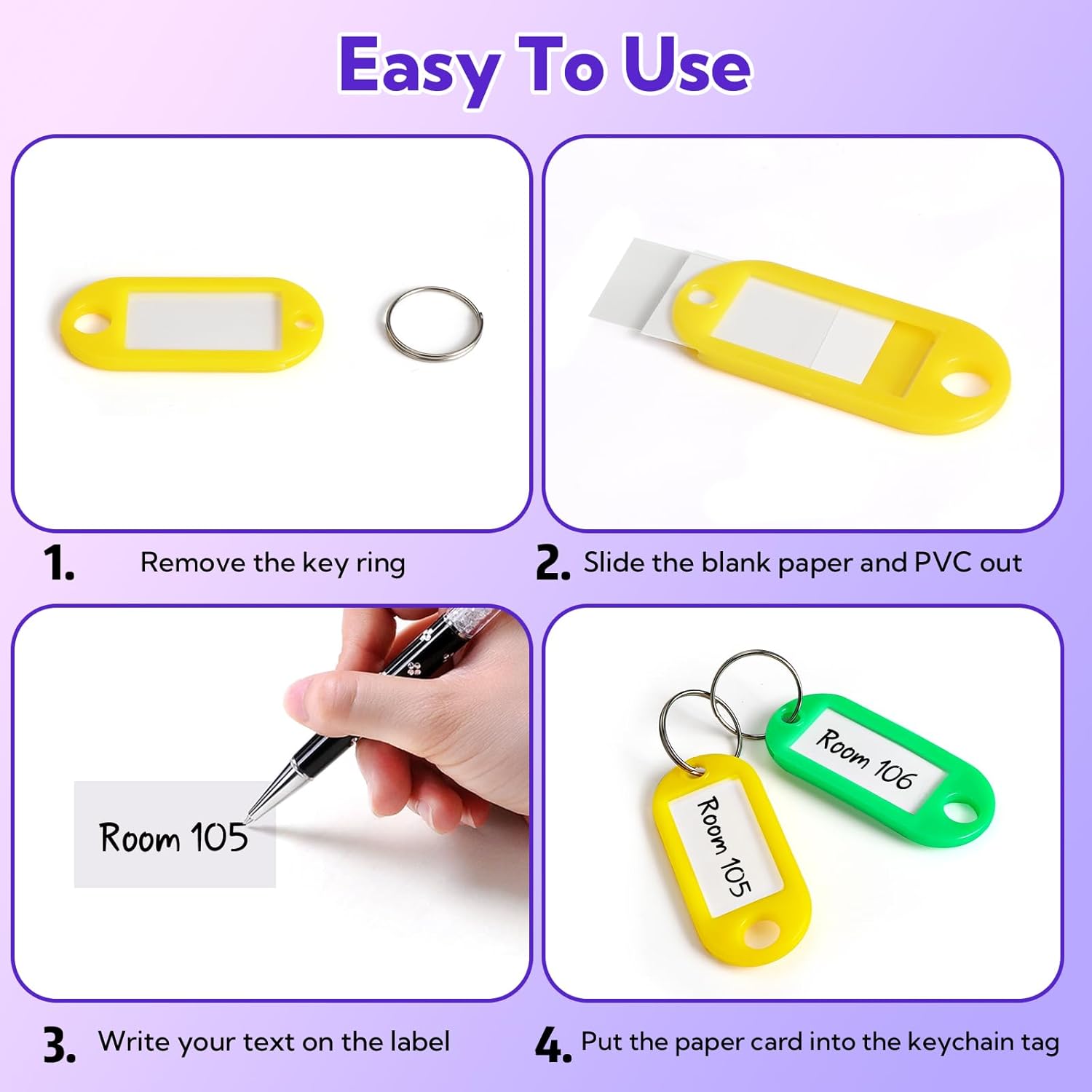 500 Pack Plastic Key Tags with Labels Key Labels with Ring and Label Window Key Chain Key Label Tags for USB Drive Pets Key Id Tags Small Luggage Tags 10 Colors