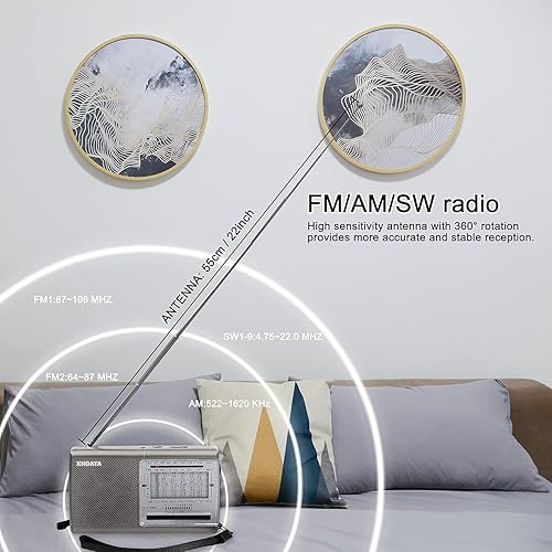 Miniatura 2 de XHDATA D219 Radio portátil AM FM de onda corta funciona con pilas, pequeña gran radio de recepción con buen sonido, conector de auriculares para
