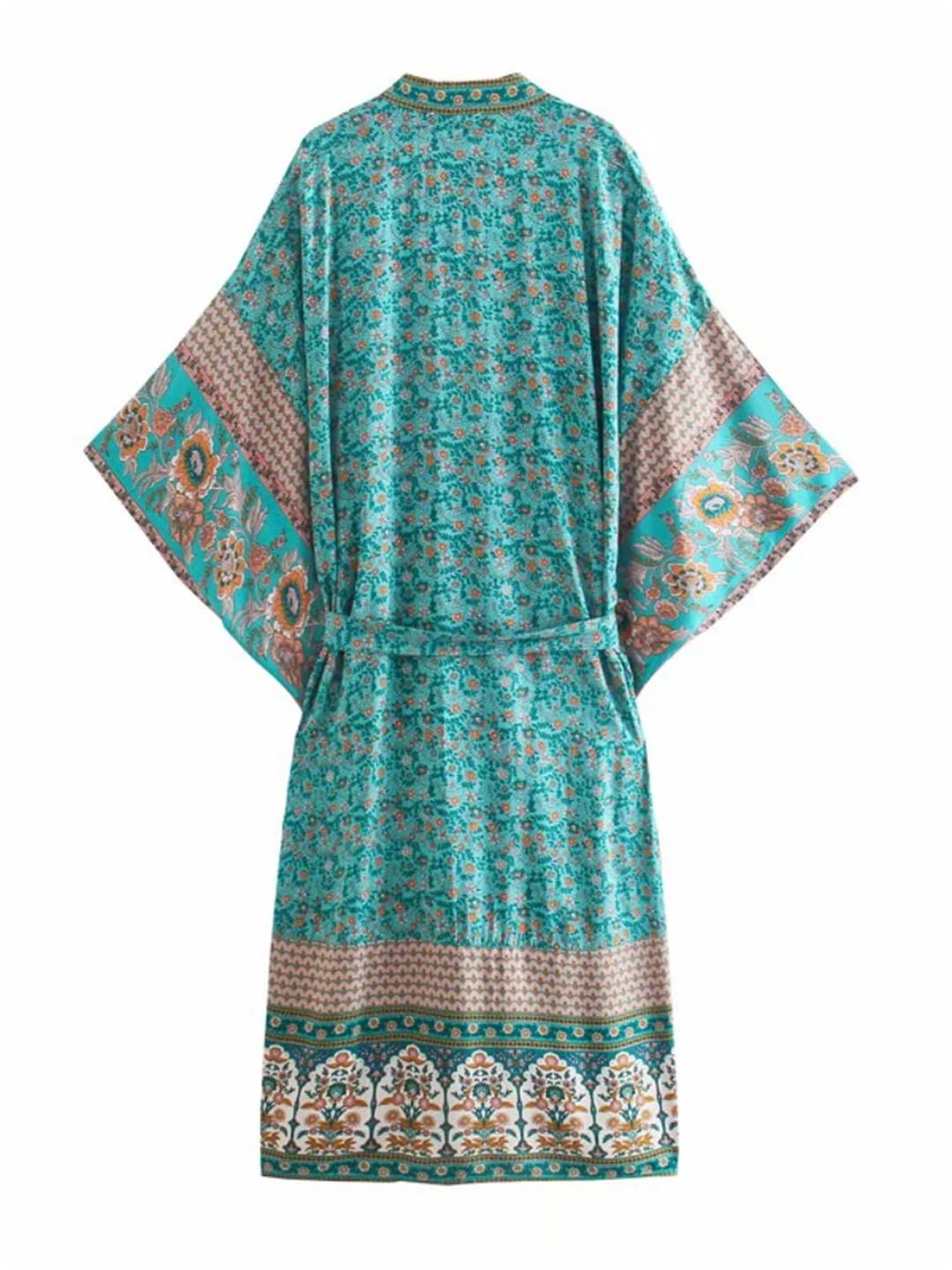 Disimlarl Kimono da spiaggia con stampa a pipistrello, da donna, con scollo a V, estivo, in rayon e cotone