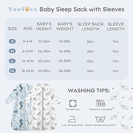 Yoofoss Baby Sleep Sack 12-18 Months Long Sleeve Wearable Blanket Baby 100% Cotton 2-Way Zipper 0.5 Tog Toddler Sleeping Sack, Lightweight(Large)