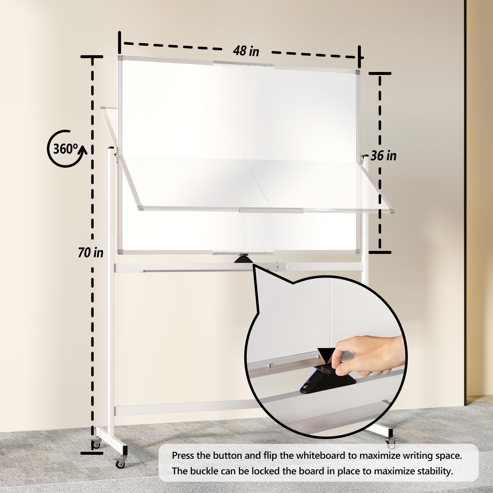 Neatsure Large Rolling Whiteboard on Wheels 48 x 36 Double-Sided Mobile White Board with Stand 4 x 3 — view 3