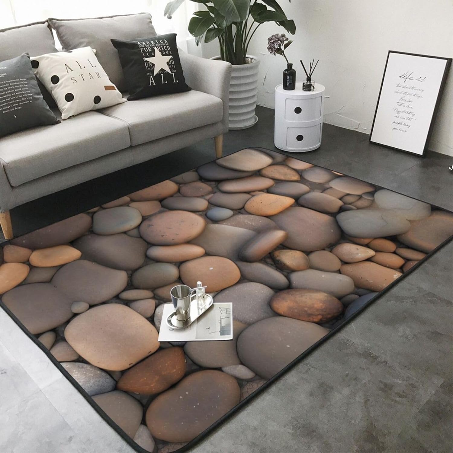 Pebbles in The Beach Printed Floor mat 80x58 inches, Non-Slip Decorative Carpet for Bedroom and Living Room