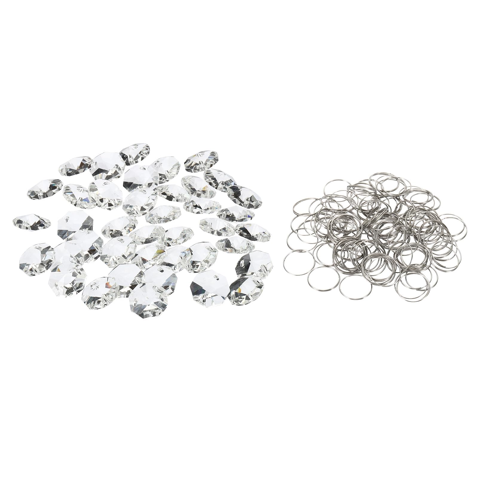 PATIKIL 50pcs K9 Crystal Octagon Beads with 2 Holes Pendant Rings 14mm Chandelier Prism Parts Decorative Hanging Beads for DIY Arts Crafts Decoration, Clear