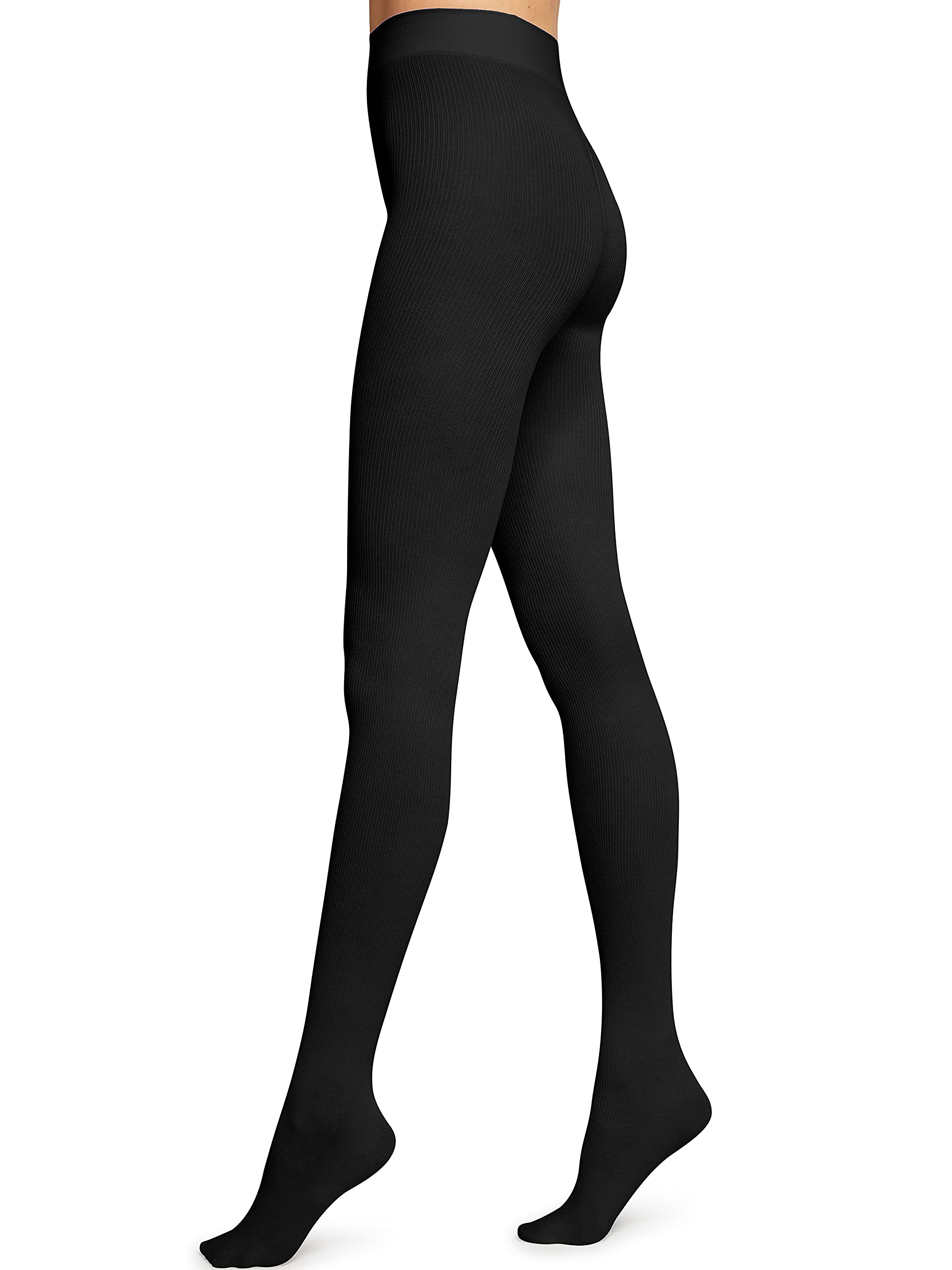 Wolford Women's Black Mary Cotton Rib Tights - Comfort Waist Band - Opaque Finish - 70 Denier - L