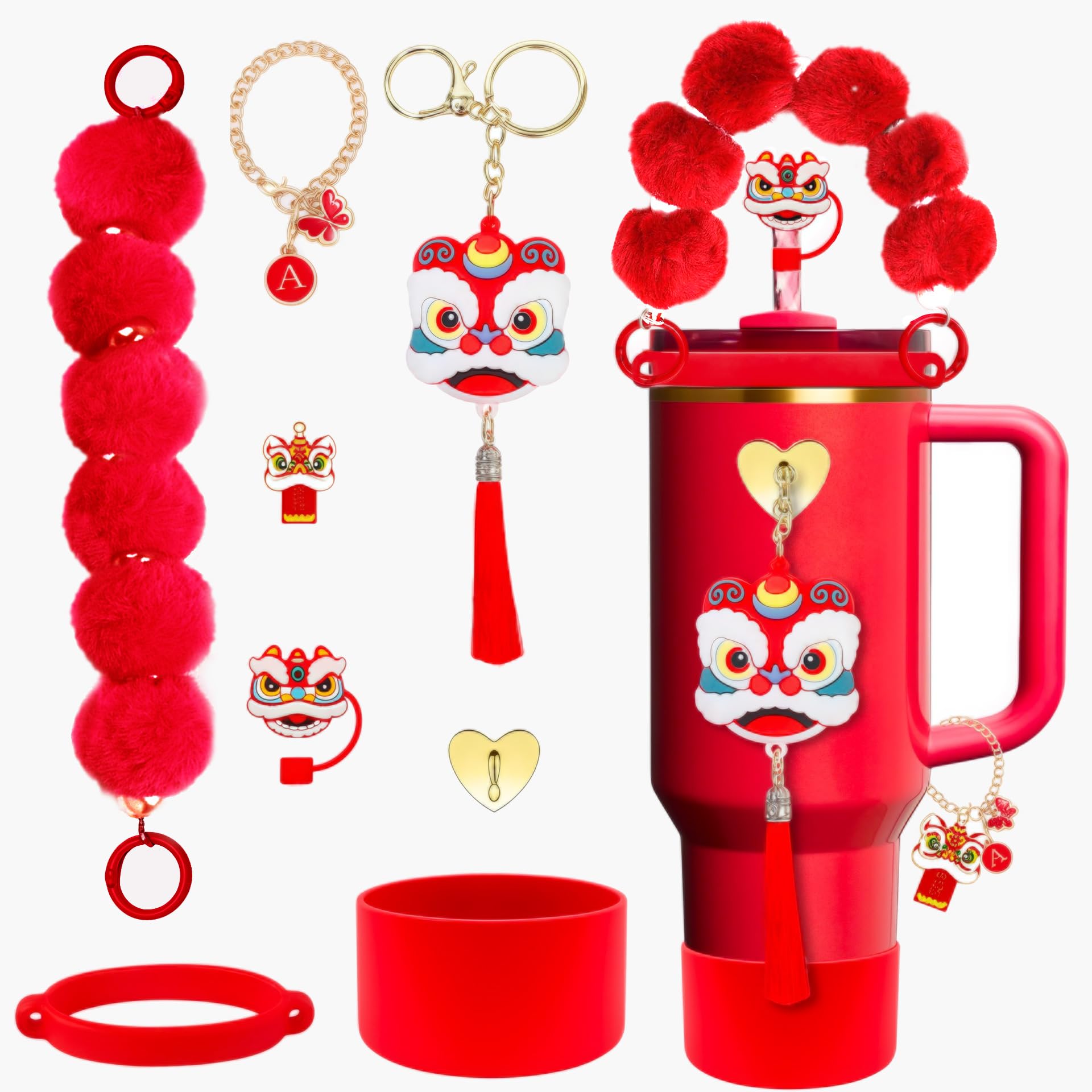 Lavenimary Stanley Cup Accessories Set Including Water Bottle Handle Strap, Siliocne Stanley Cup Boot, Siliocne Straw Cover, Stanley Charms for