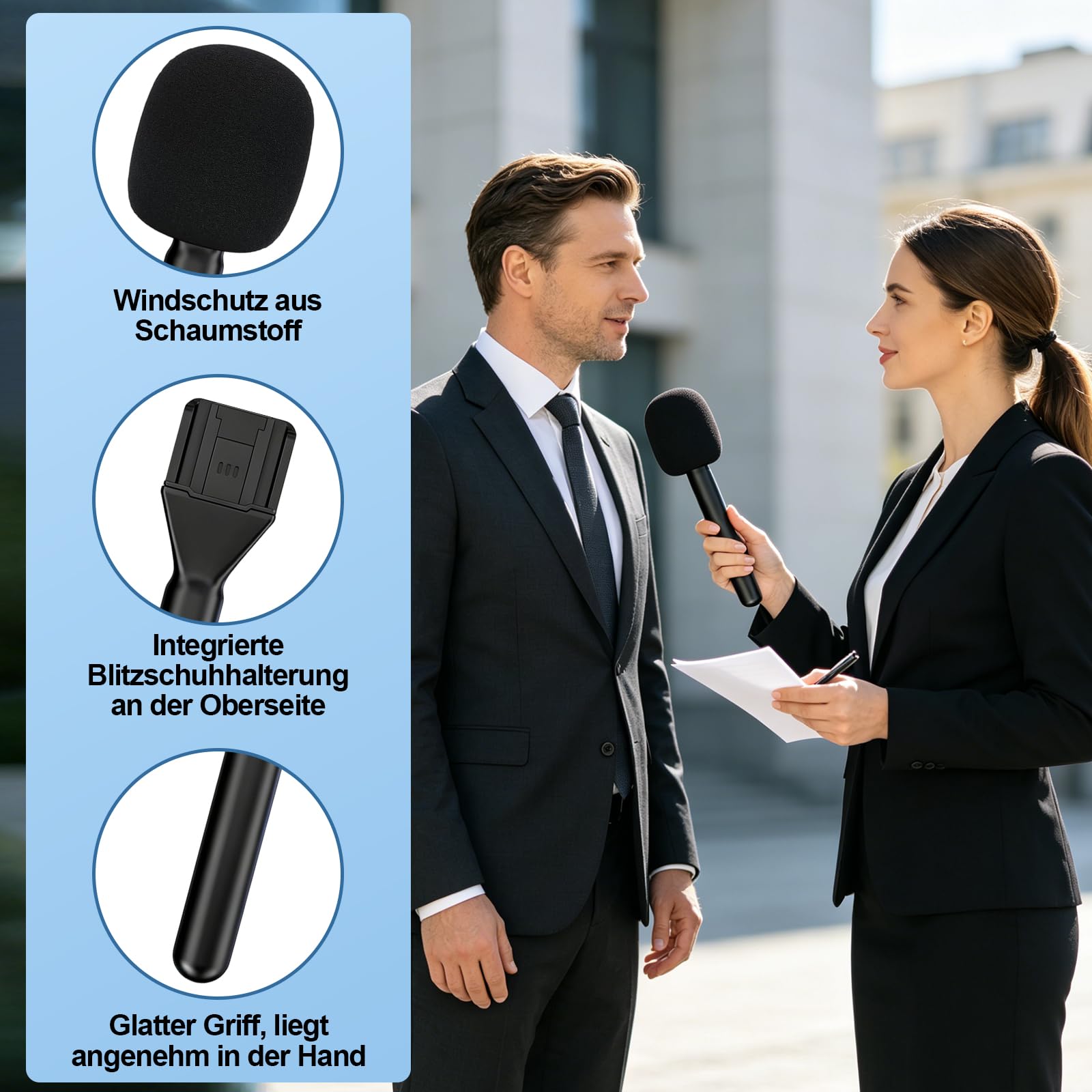 Adaptateur de microphone à main pour DJI Mic Mini - Avec protection anti-pop - Poignée pour interview sans fil - Microphone Lavalier pour Osmo Pocket 3/Hollyland Lark M1/Synco Boya