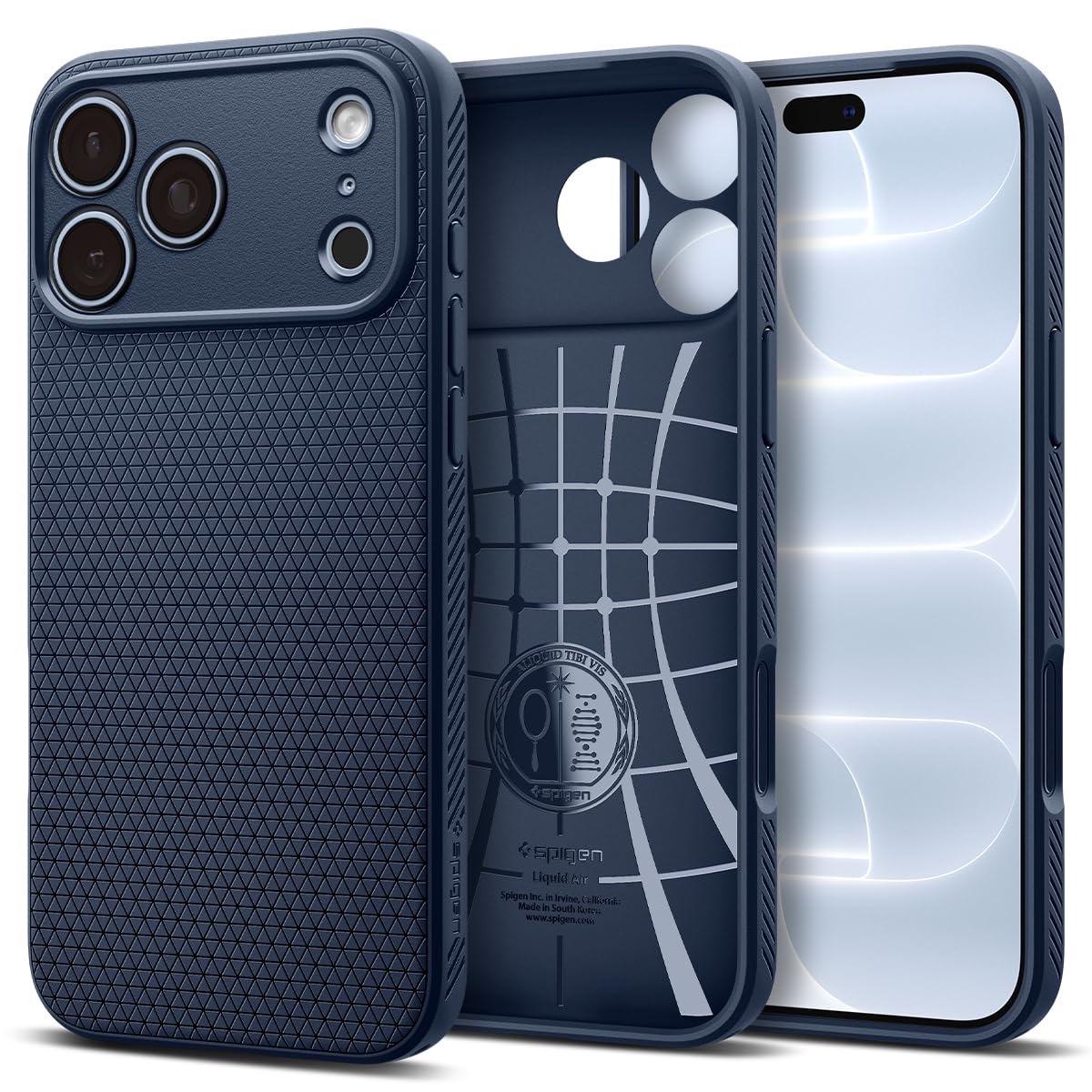 spigen liquid air back cover case compatible with iphone 17 pro (tpu | navy blue)