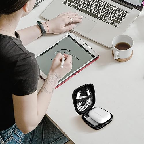 Miniatura 6 de Estuche cuadrado para auriculares, portátil, de EVA, bolsa de almacenamiento, accesorios para teléfono celular, organizador con mosquetón para