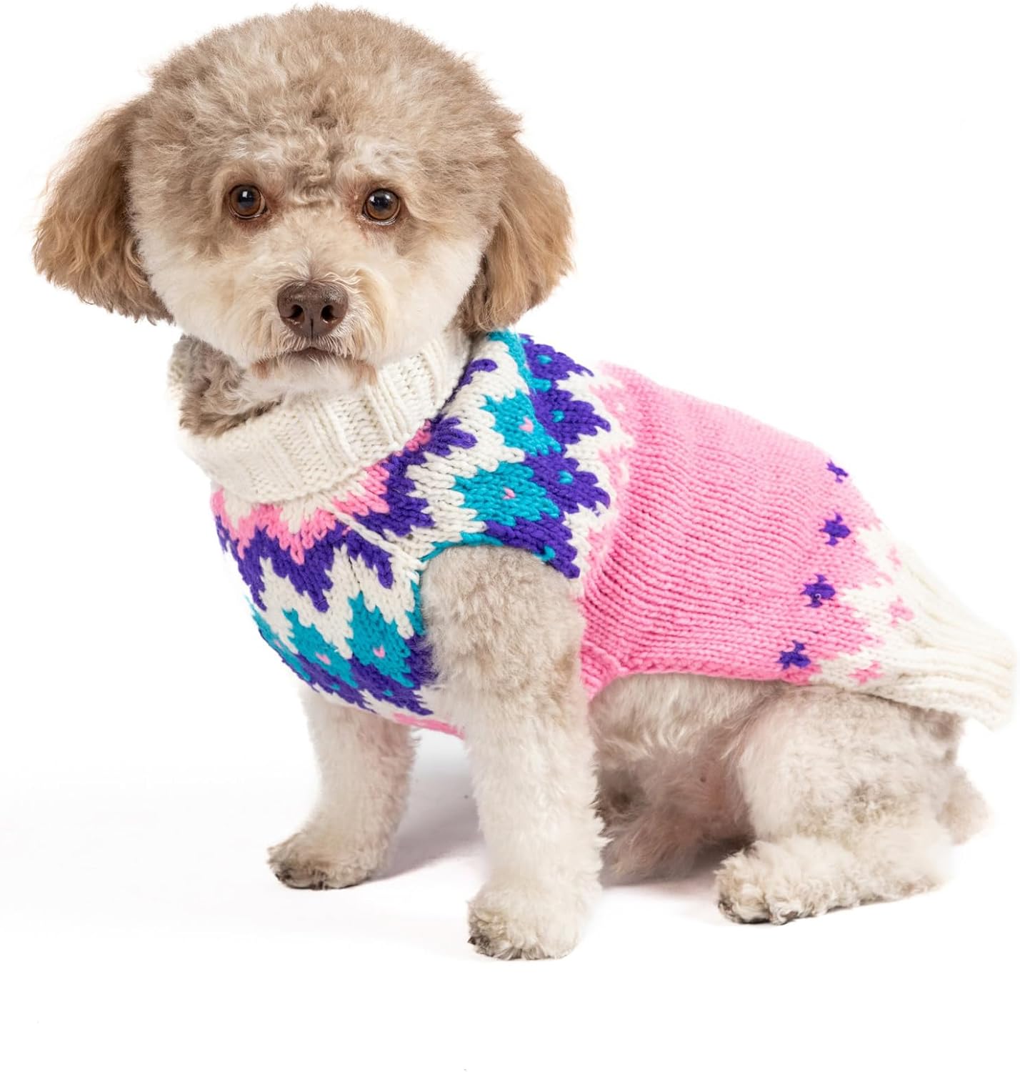 Chilly Dog Pink Ski Bum Fairisle Dog Sweater (Small)