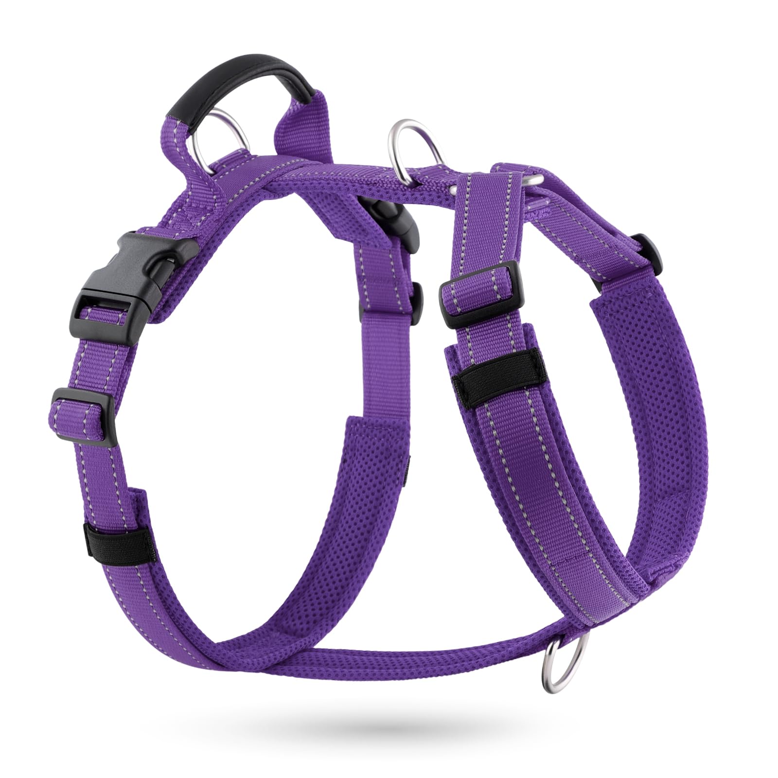 Arnés para perro sin tirones con asa, malla suave acolchada ajustable para perros pequeños, medianos y grandes, arnés reflectante para caminar fácil con clip frontal para entrenamiento, correr