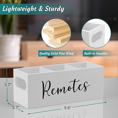 Miniatura 3 de DRASTAR Soporte para control remoto, soporte para control remoto de TV, organizador remoto para mesa, caja de madera para mesita de noche, mesita de