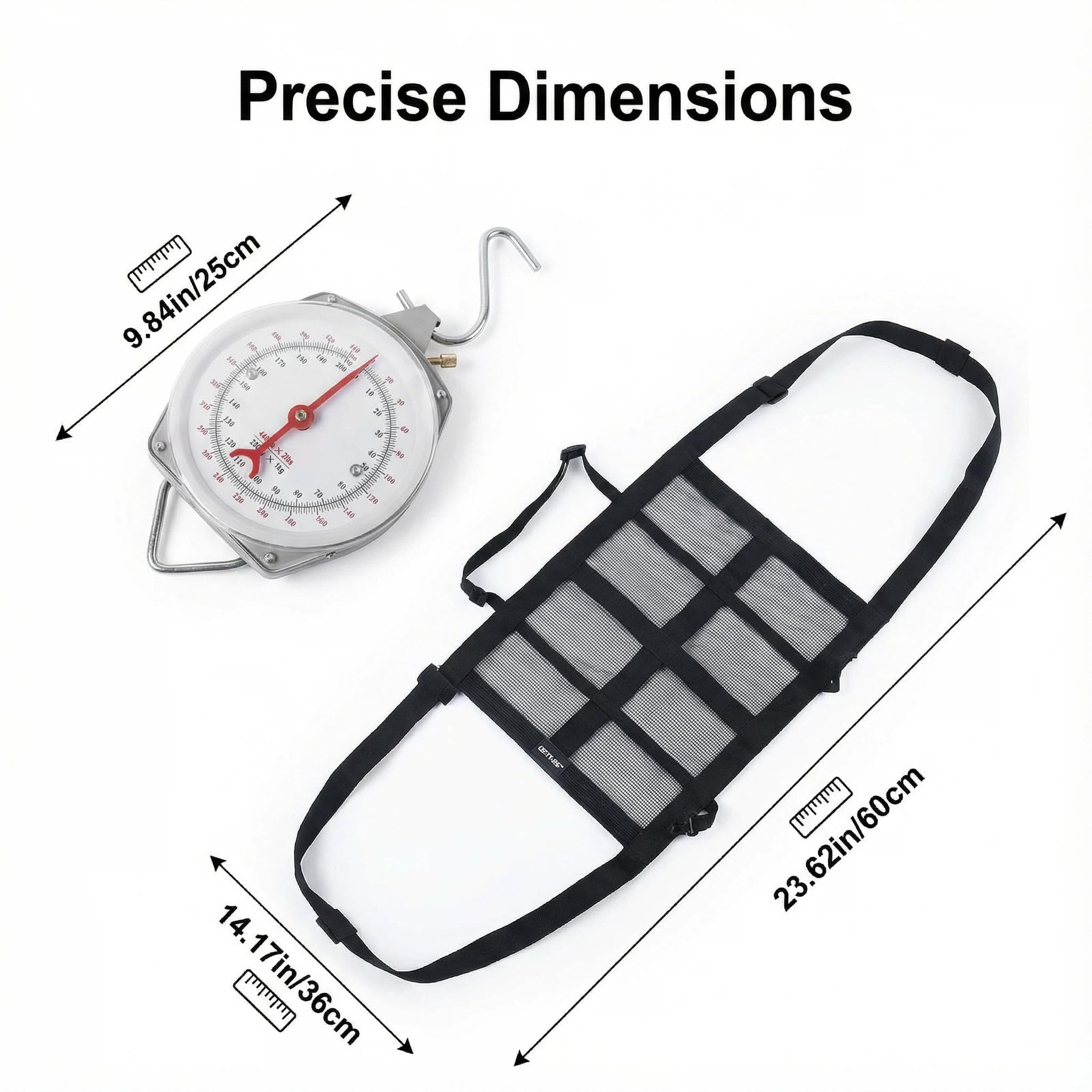 Balance mécanique suspendue de 200 kg avec sangle de mollet | Kit de pesée des animaux 2 en 1 pour veaux, chèvres, moutons, chiens | Cadran à ressort robuste et facile à lire pour ranch de ferme.