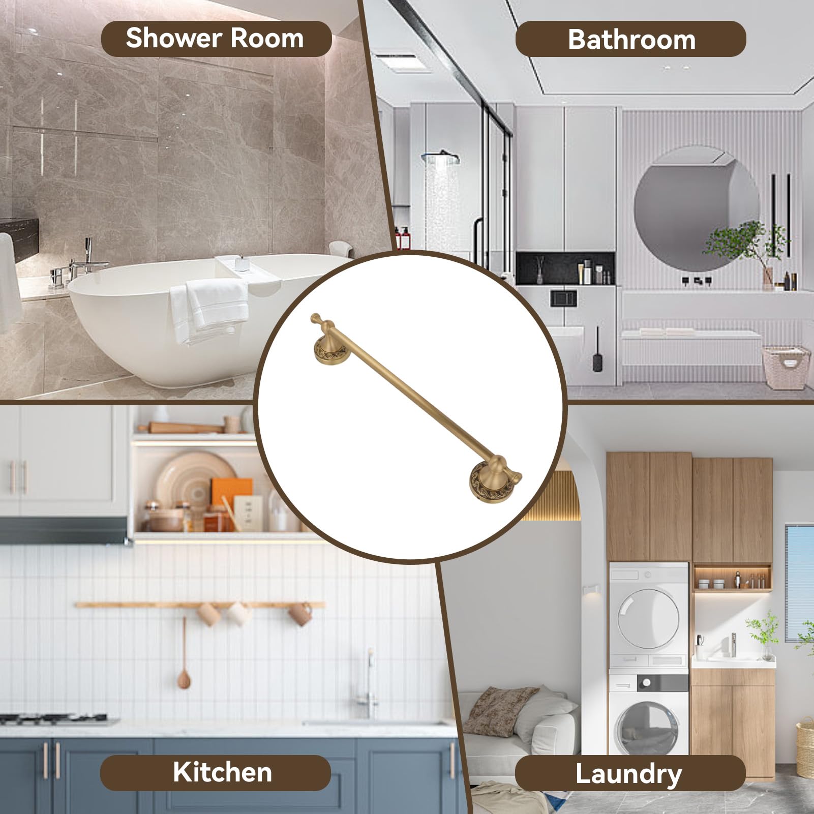 Toalleros para Baño Montado En La Pared, Accesorios De Baño De Latón Antiguo De 40 Cm, Juego De Barra De Toalla De Latón Cepillado, Soporte para Toallas De Baño, Soporte para Pared(Oro)