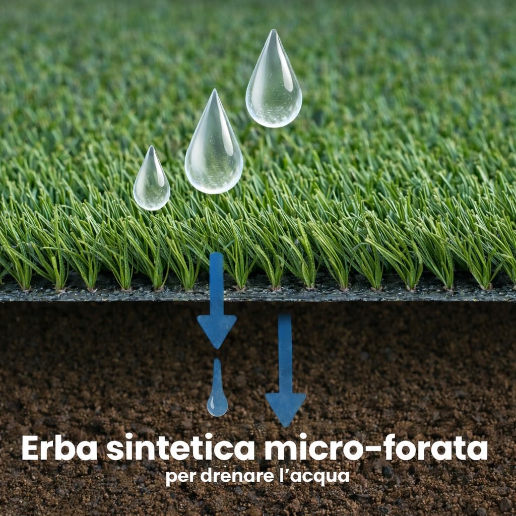 Erba Sintetica da Esterno - GALEONE | Filamenti 45 mm | Dimensioni Personalizzabili | Prato Finto Realistico, Drenante e Resistente UV | Morbido al Tatto - Effetto Naturale - Uniforme Professionale