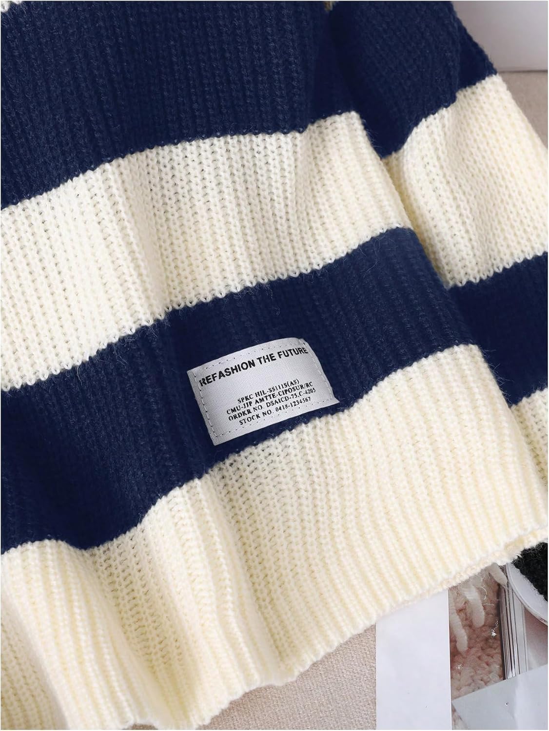 WDIRARA Girl's Striped Sweater Collar Long Sleeve Pullover Letter Patched Knitted Top - Image 2