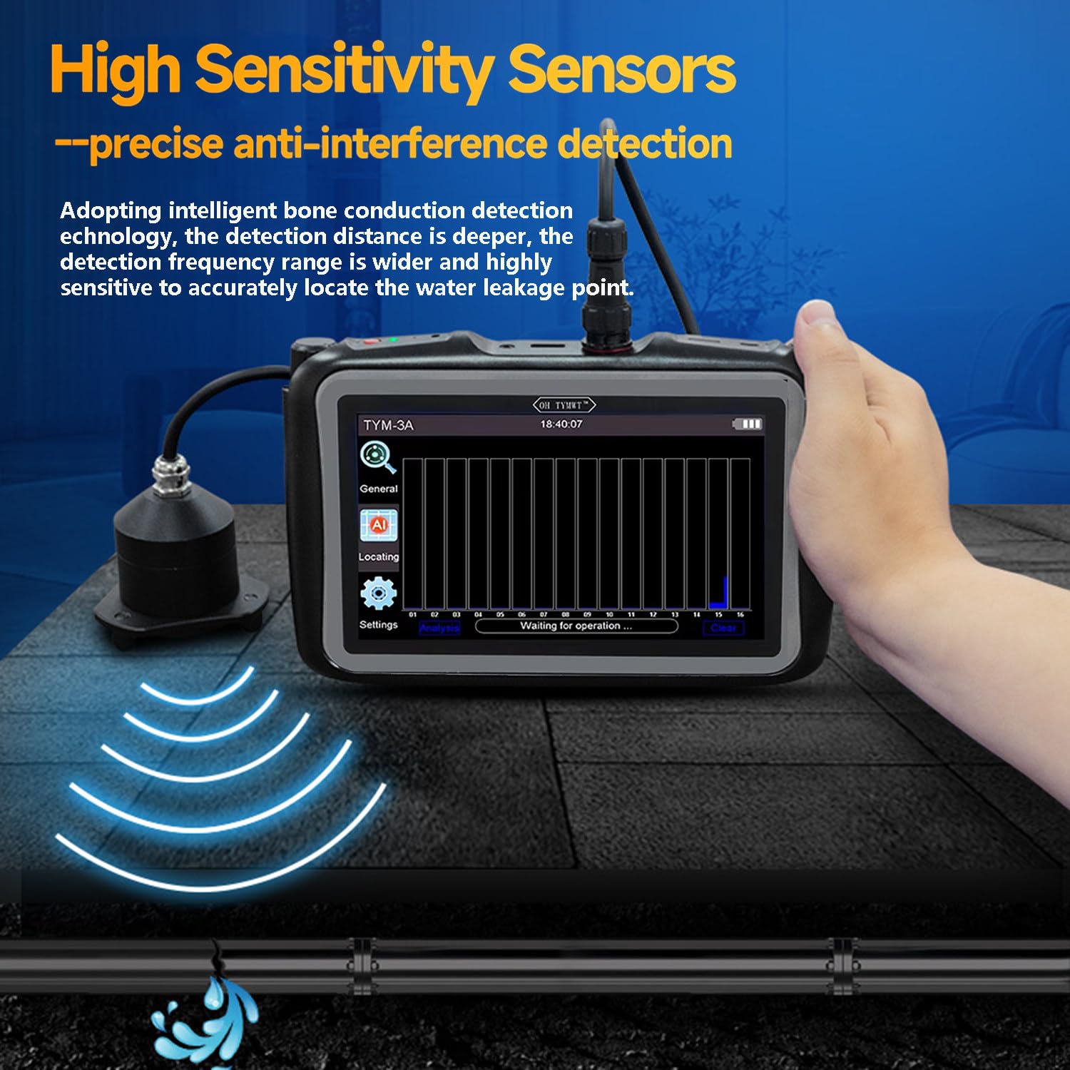 Detector De Fugas De Agua, Intelligenter Wasserleckdetektor, Mit 2 Erkennungsmodi, 7-Zoll-Display, 4100–8000 Hz Einstellbar, Geeignet Für Wasserleitungen, Feuerleitungen Usw.