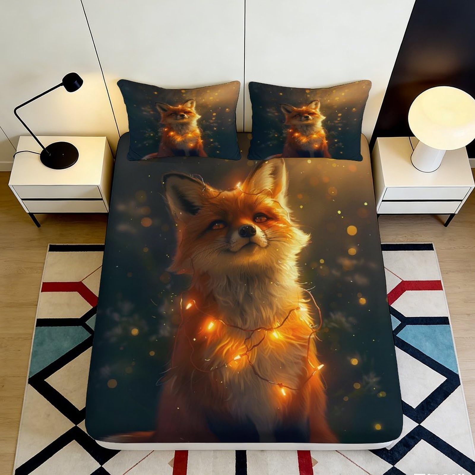 3D Printed Fox Forest Fitted Sheet Microfiber Anti-Slip Mattress Cover for Bedroom Dorm Decor Easy Care 90x200x25cm