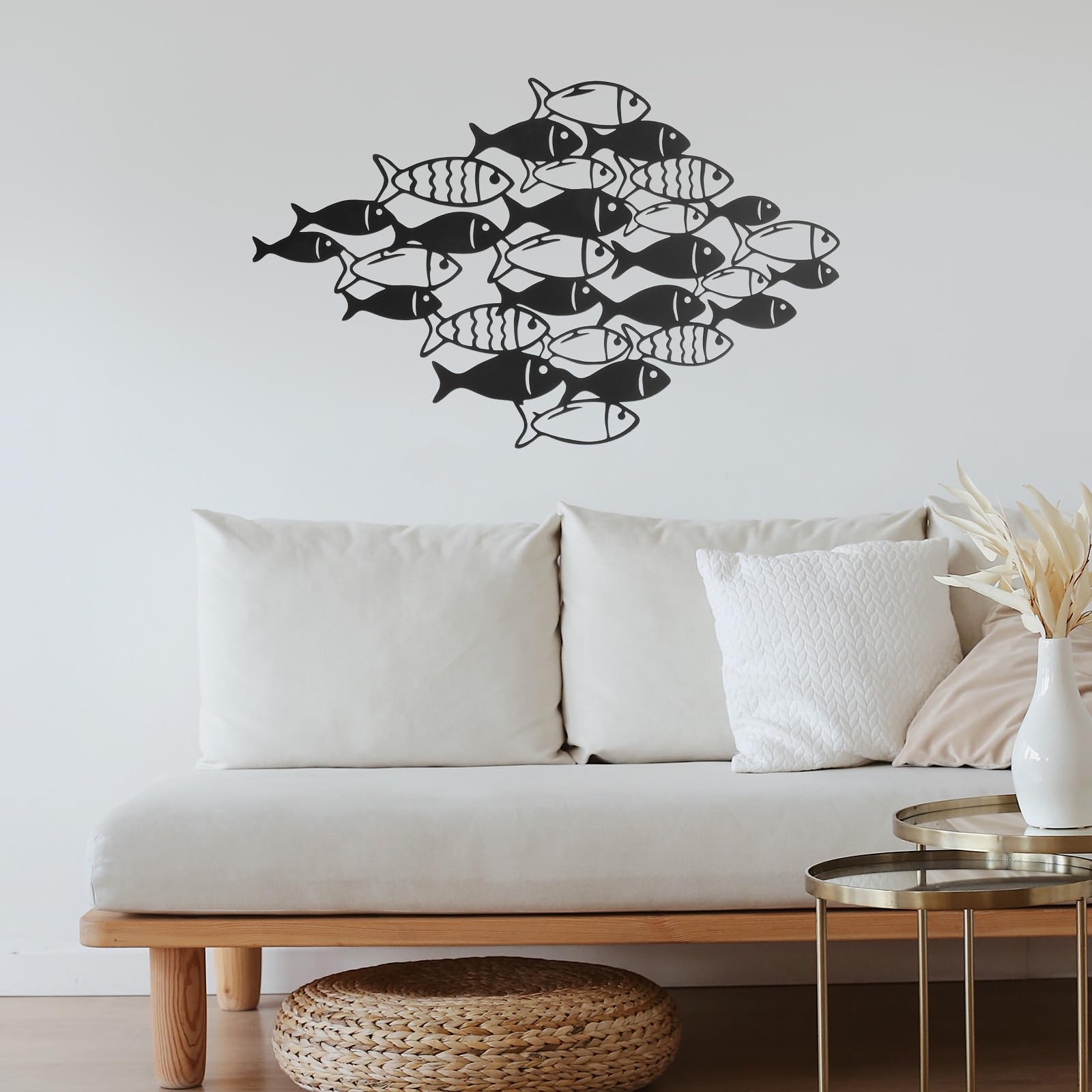 Lot De 2 Décorations Murales Poisson En Métal - Sculptures Océan Orange Et Bleu
