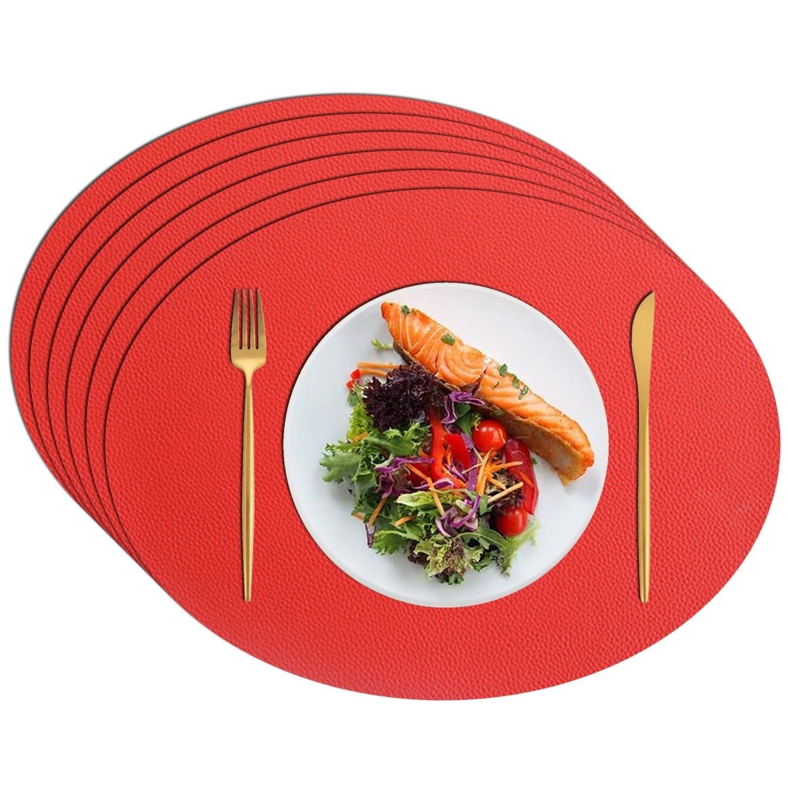 Set di tovagliette ovali eleganti in ecopelle, resistenti al calore e antiscivolo, per casa, ristorante e hotel (rosso, set di 6)