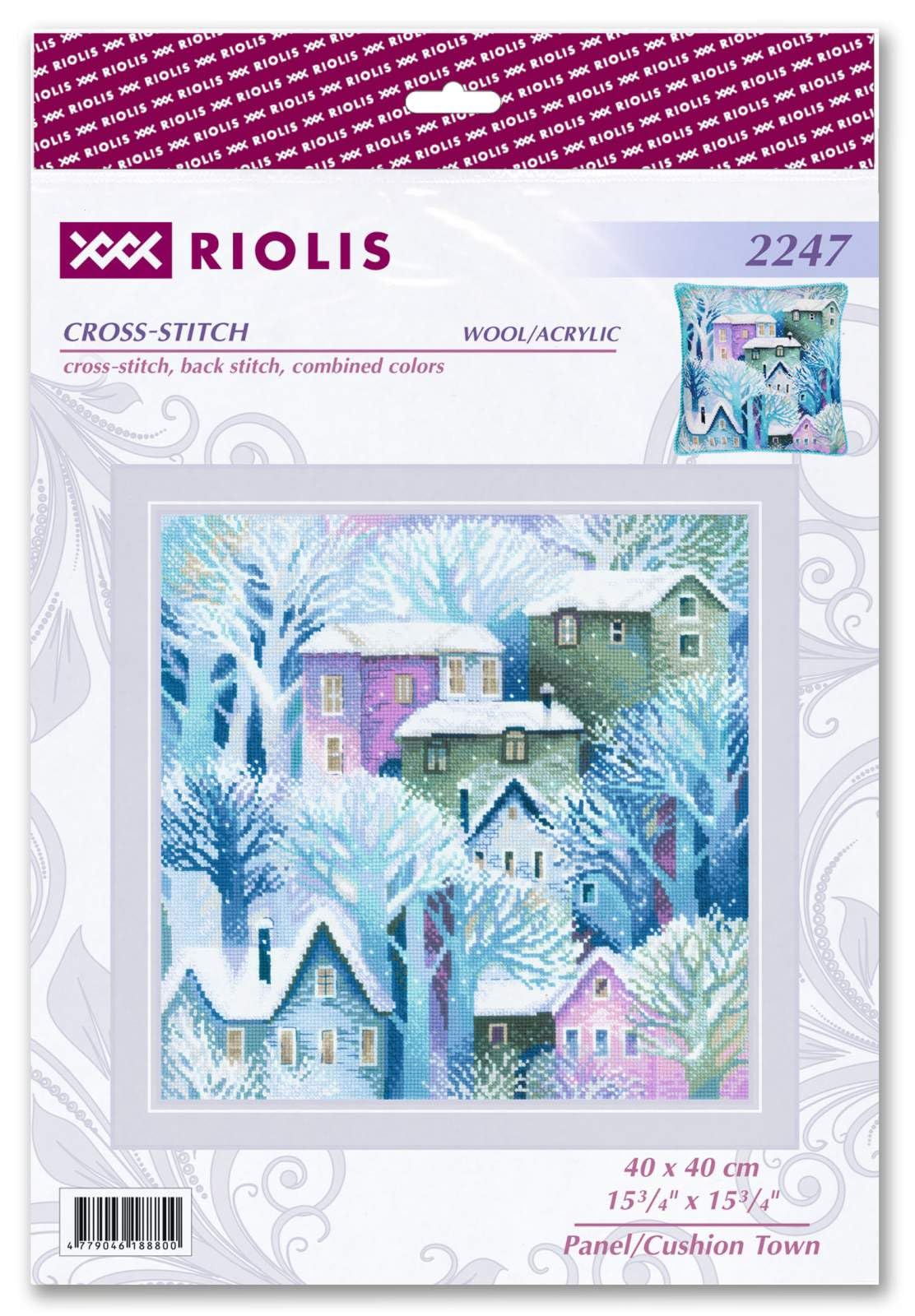 RIOLIS - Pannello Cuscino Città 2247, Punto croce 40x40, Punto croce kit da ricamare, Disegni da ricamare, Embroidery kit, Kit ricamo punto croce