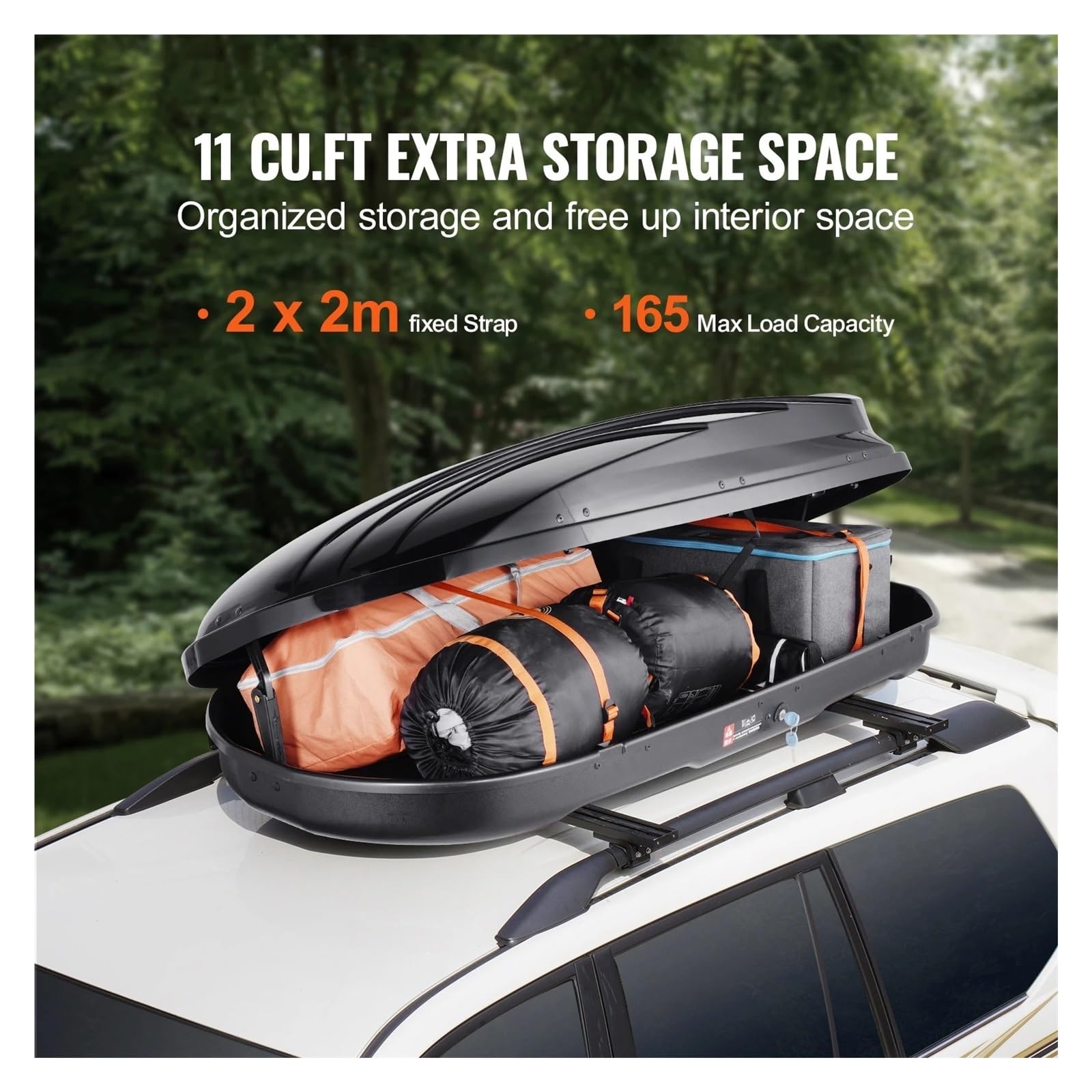 Portaequipajes para Vehículos Cofre De Techo Rígido ABS con Apertura Lateral Y Dos Correas Apto para Coche O Furgoneta(8 Cubic Feet)