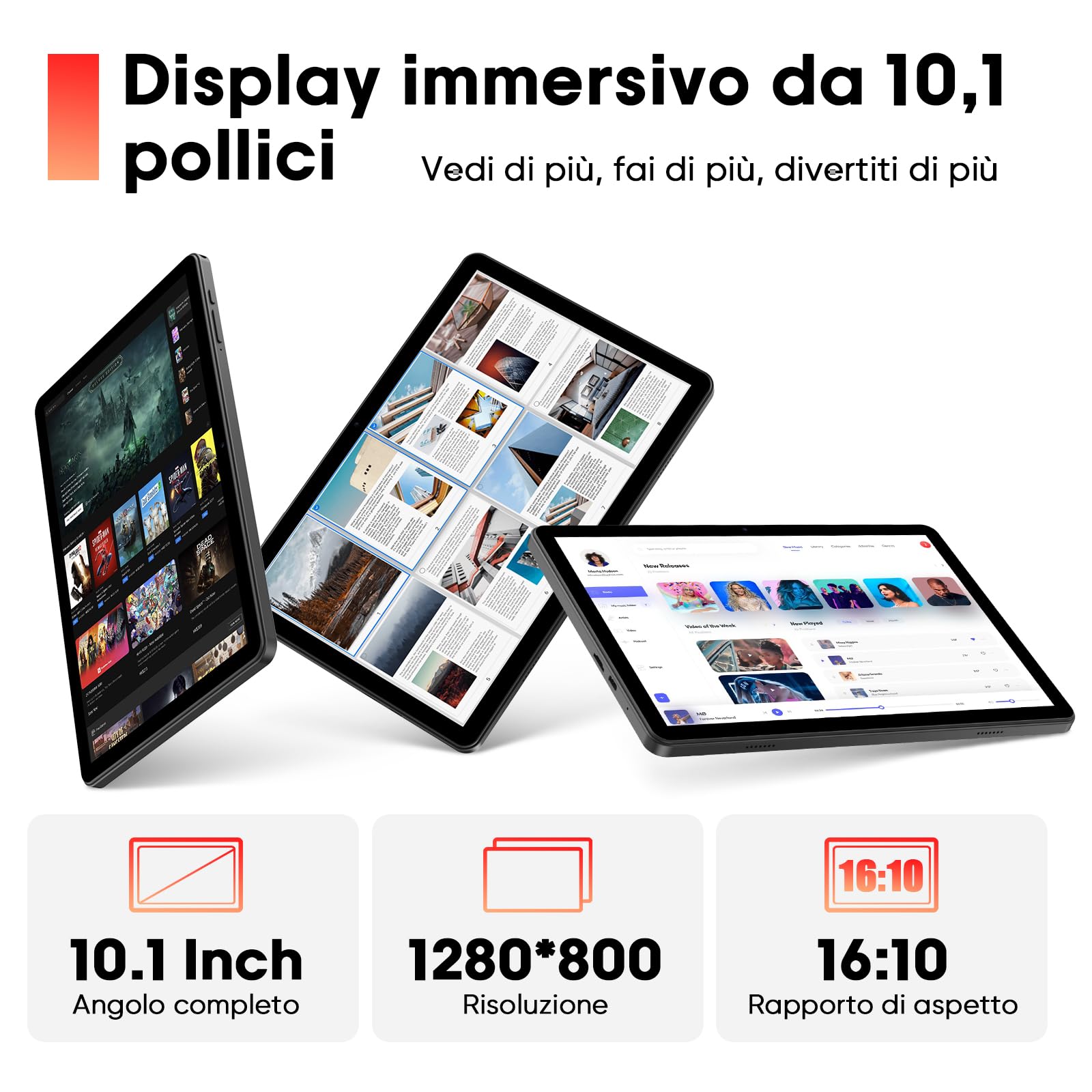 Raemond Tablet Android 15 10,1 pollici con Tastiera, Octa-Core T30, 18GB RAM, 128GB Memoria fino a 1TB TF, Display IPS 1280×800, WiFi 2.4G/5G, BT 5.2, GPS, Face ID, USB-C, Batteria 6000mAh, Nero