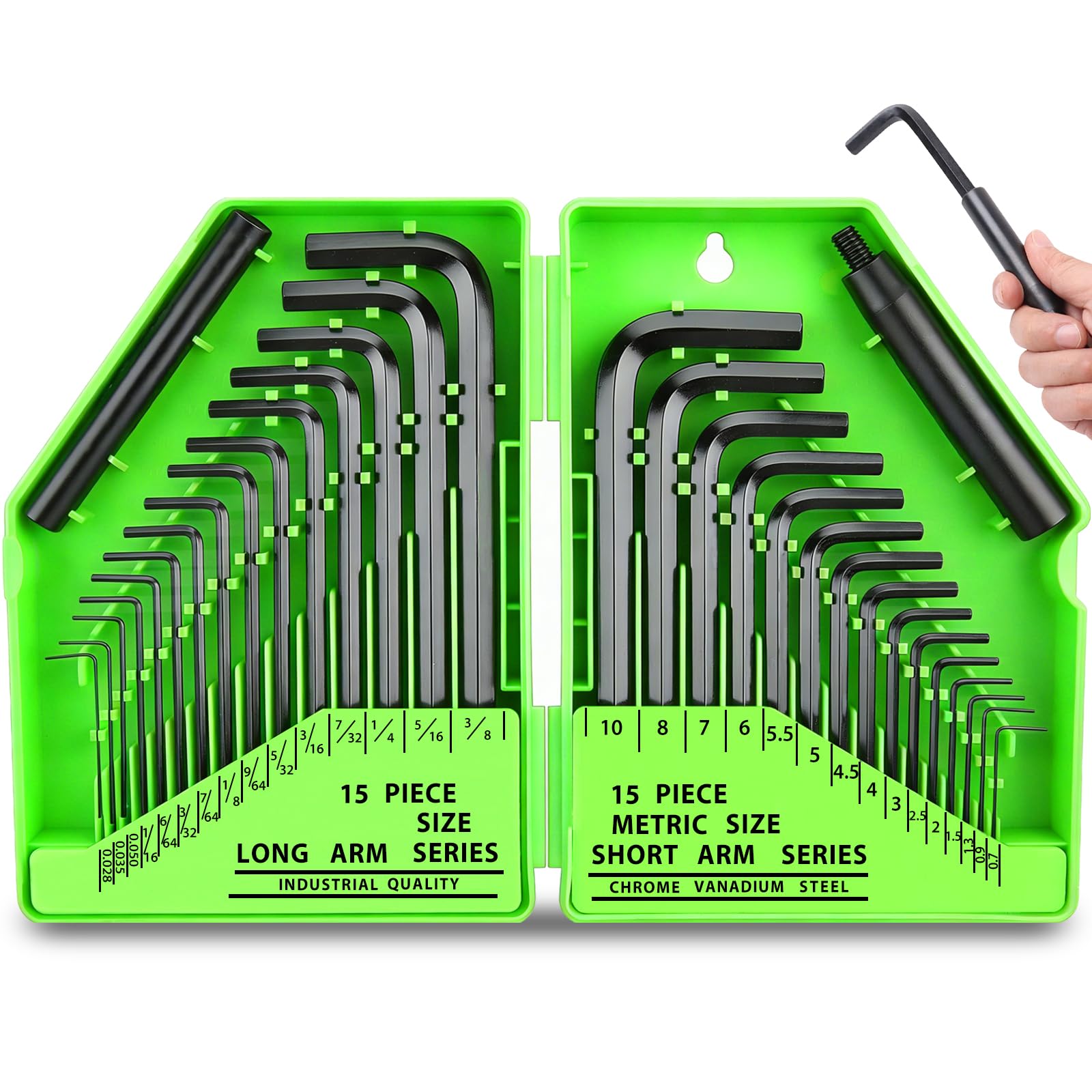 SWANLAKE 32PCS Hex Key Set, Allen Wrench Set Inch/Metric MM(0.7mm-10mm) SAE(0.028"-3/8)