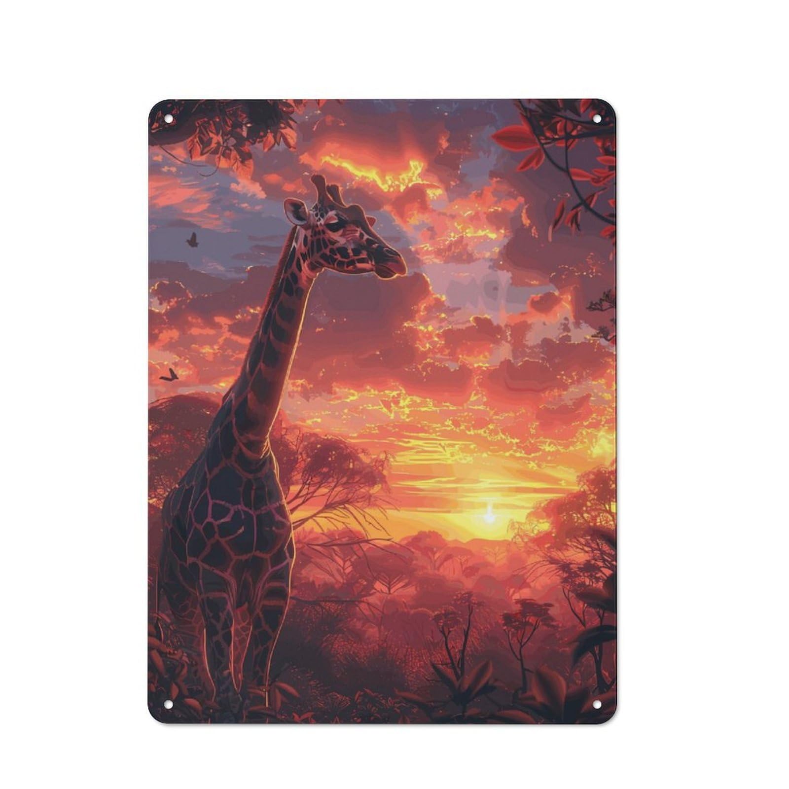Junmoney Giraffe Savanna Sunset Metal Wall Sign 40X30cm Featuring For Garage Or Workshop, Suited To Diy Enthusiasts