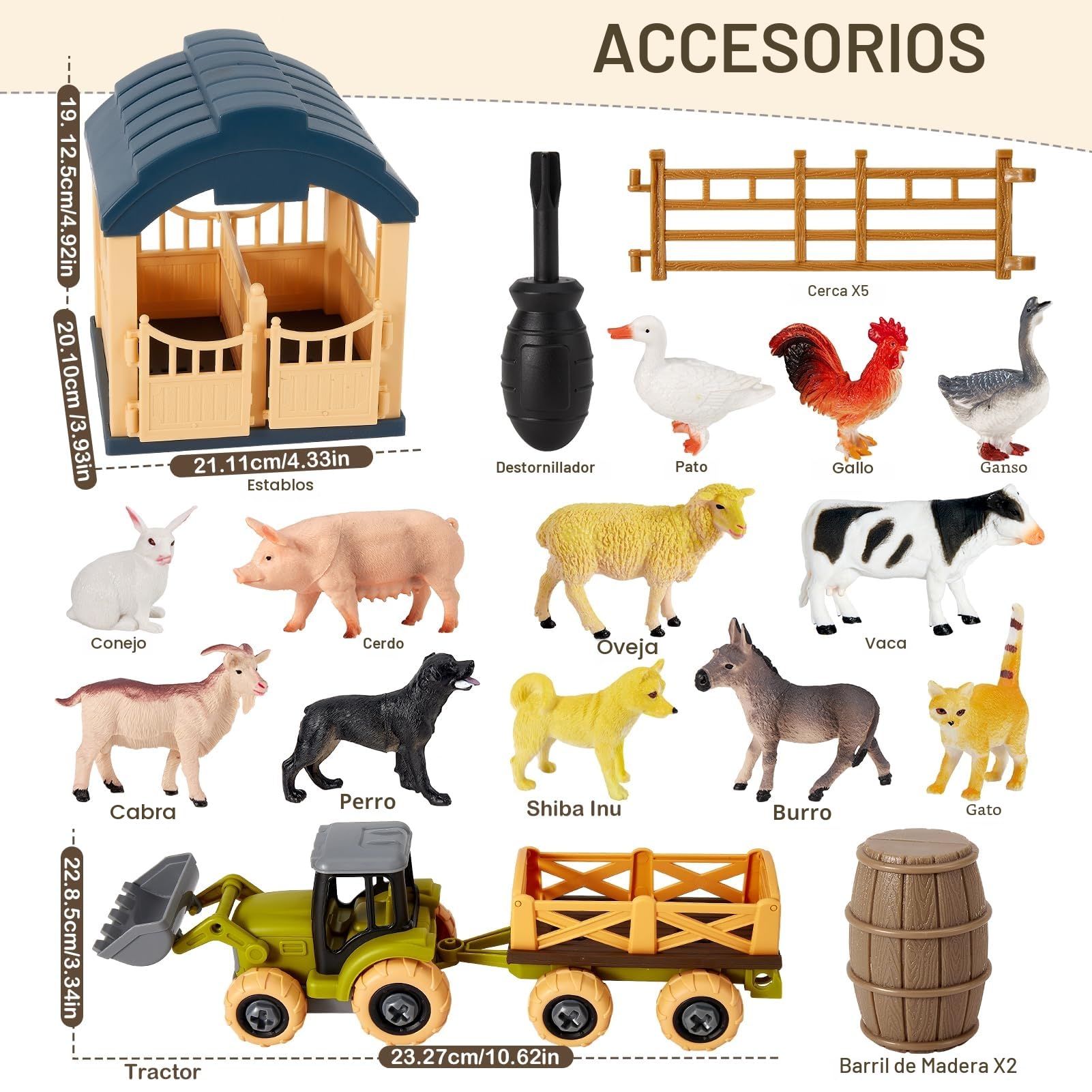 BUYGER Animales Granja de Juguete para Niños 3+ Años, Granja Desmontable con Animales Realistas, Camión y Vallas, Juguetes Educativos Montessori para Niños y Niñas de 3 4 5 6 Años