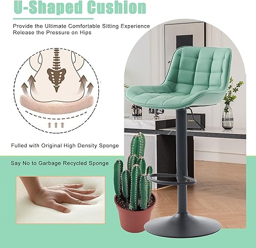 Miniatura 91 de YOUTASTE Taburetes de bar negros de altura de mostrador, juego de 2 taburetes de bar ajustables giratorios de piel sintética con respaldo acolchado,