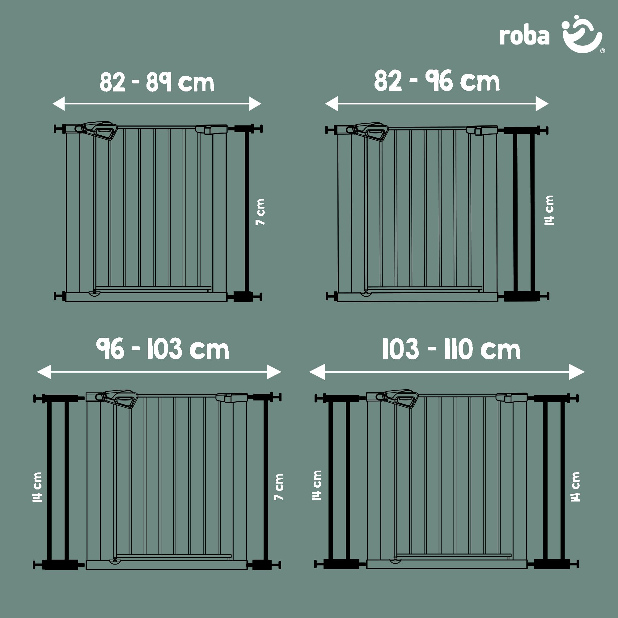 roba easySafe+ metalowa bramka ochronna na drzwi i schody 75–82 cm rozszerzalna do 110 cm TÜV blokada świetlna i 90° montaż bez wiercenia dla dzieci 0–24 mies. czarna