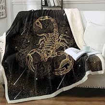 Sleepwish Golden Scorpion Throw Blanket for Mens Boys Black Gold Reversible Sherpa Fleece Blanket for Couch Bed, Queen90"X90"