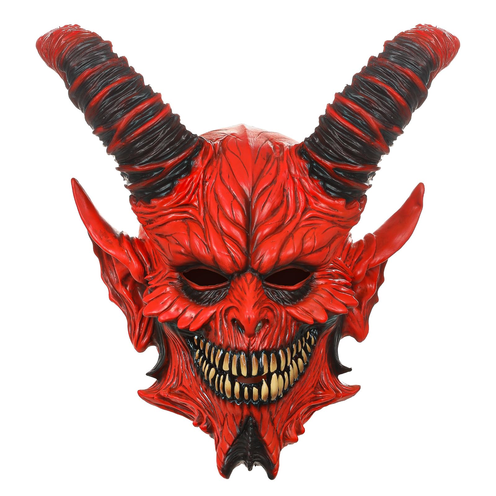 shyhand Demon Mask Scary Devil Full Head Latex Mask Horn Adults Horror Realistic Halloween Cosplay Masquerade Costume Props