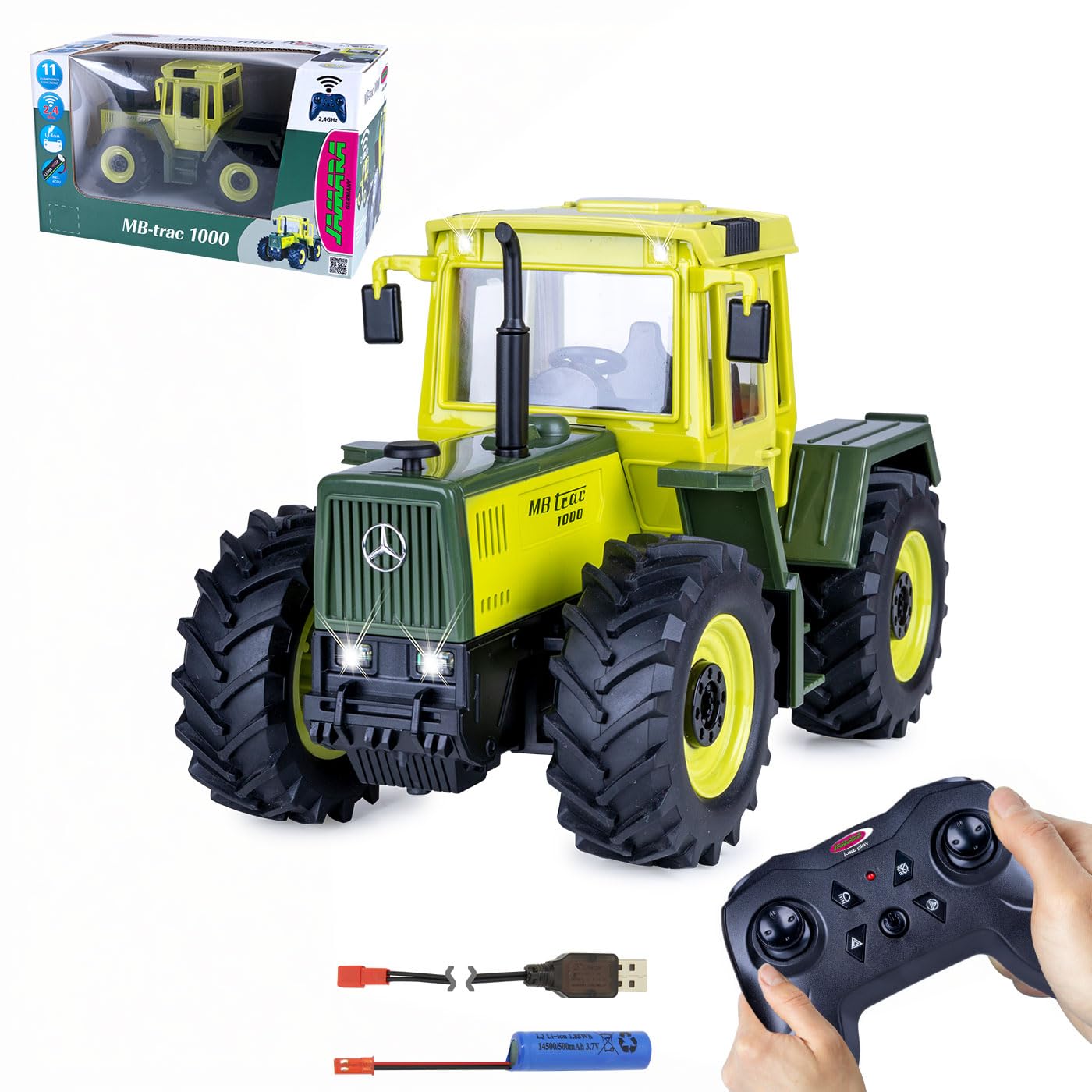 JAMARA 405341 Mercedes-Benz MB-trac 1000 1:24S-Plug 2,4 GHz Traktor Spielzeug mit Fernsteuerung und Anschluss für Anhänger und Anbaugeräte Landwirtschaft Geschenk für Kinder