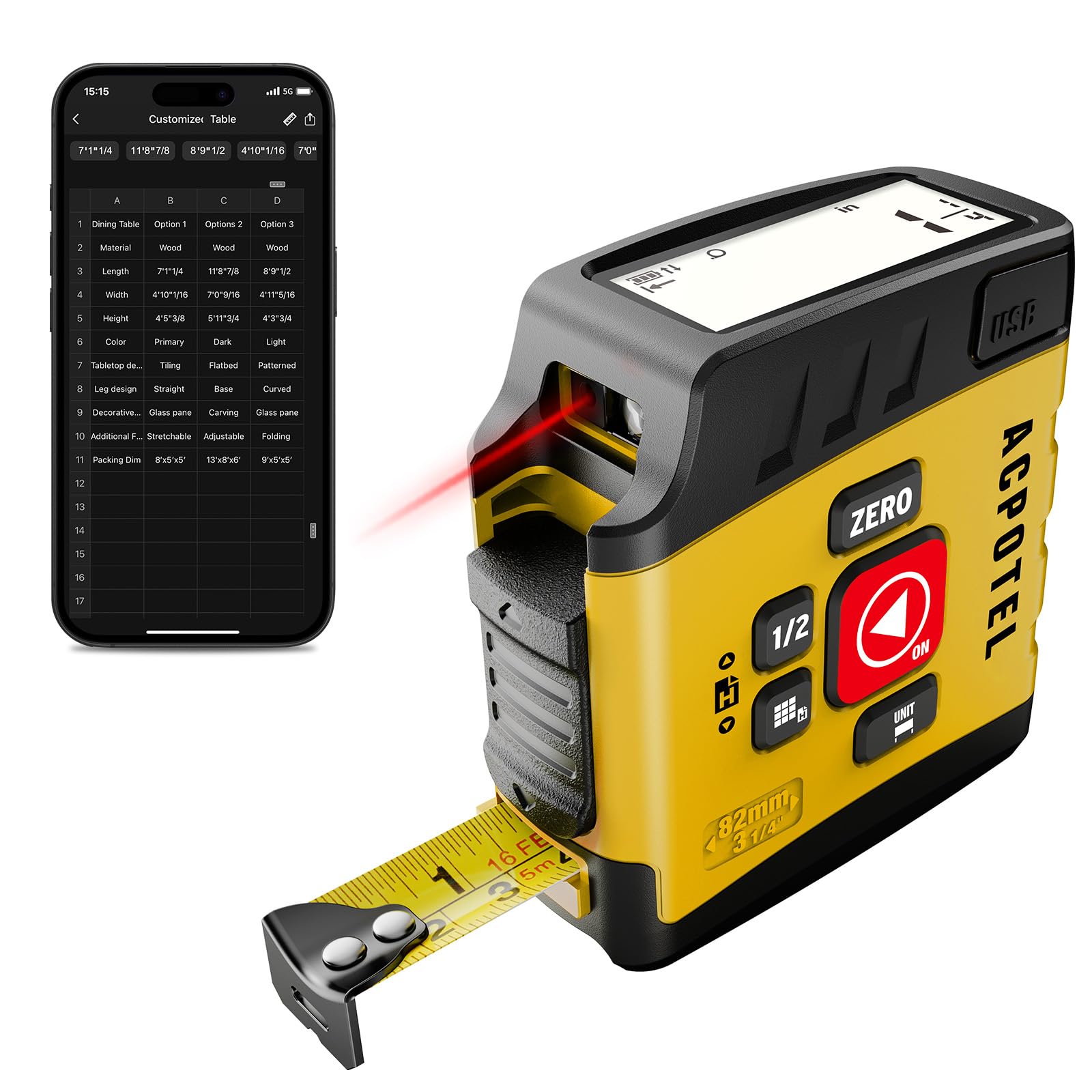 ACPOTEL Digital Tape Measure 16ft, LCD Display, 6 Metric & Imperial Units — Amazon image 11