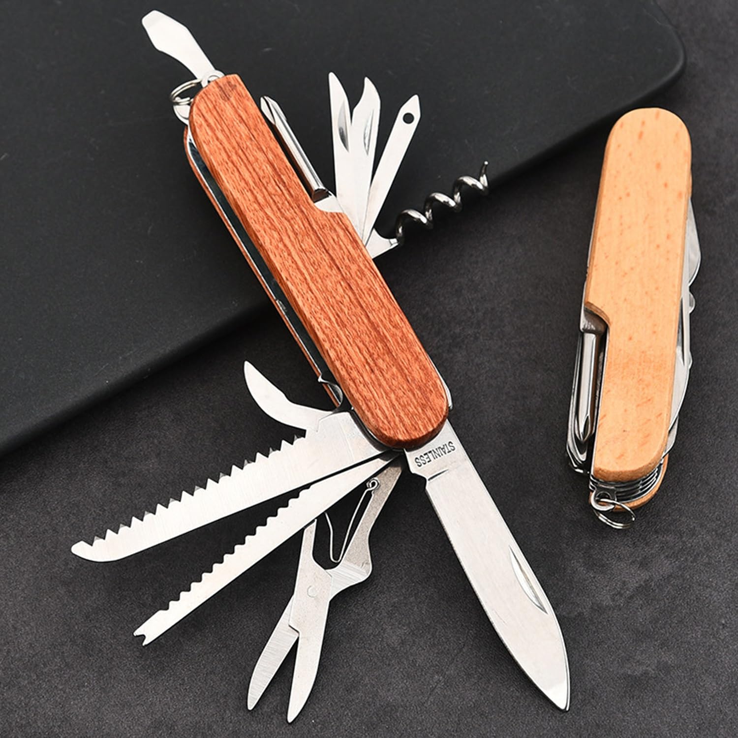 Multitool 8-en-1 Personnalisé Avec Gravure, Pince Pliante Compacte Avec Manche En Bois, Mini Outil De Poche EDC for Camping, Cadeau De Noël Unique & Idée Cadeau Garçon D'Honneur for Hommes(6pcs)