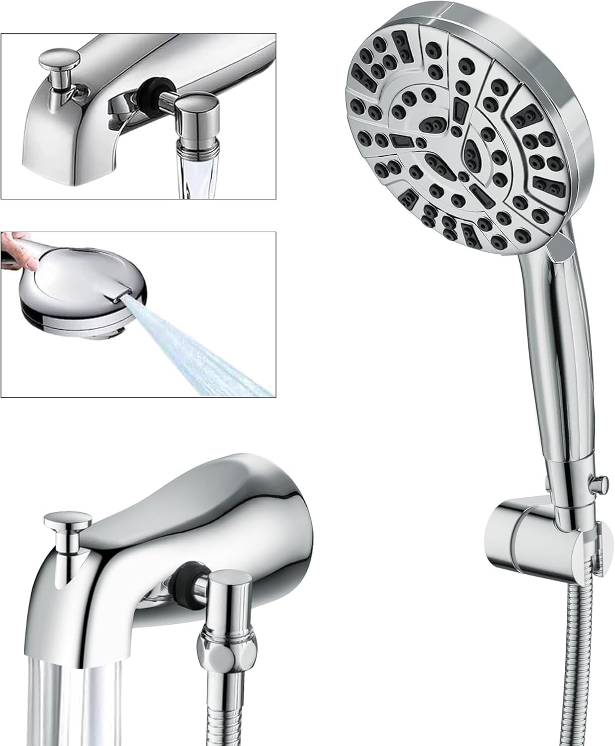 Tub Spout with Diverter, Chrome High Pressure 10 Mode Handheld Shower Sprayer, Bathtub Faucet with Sprayer