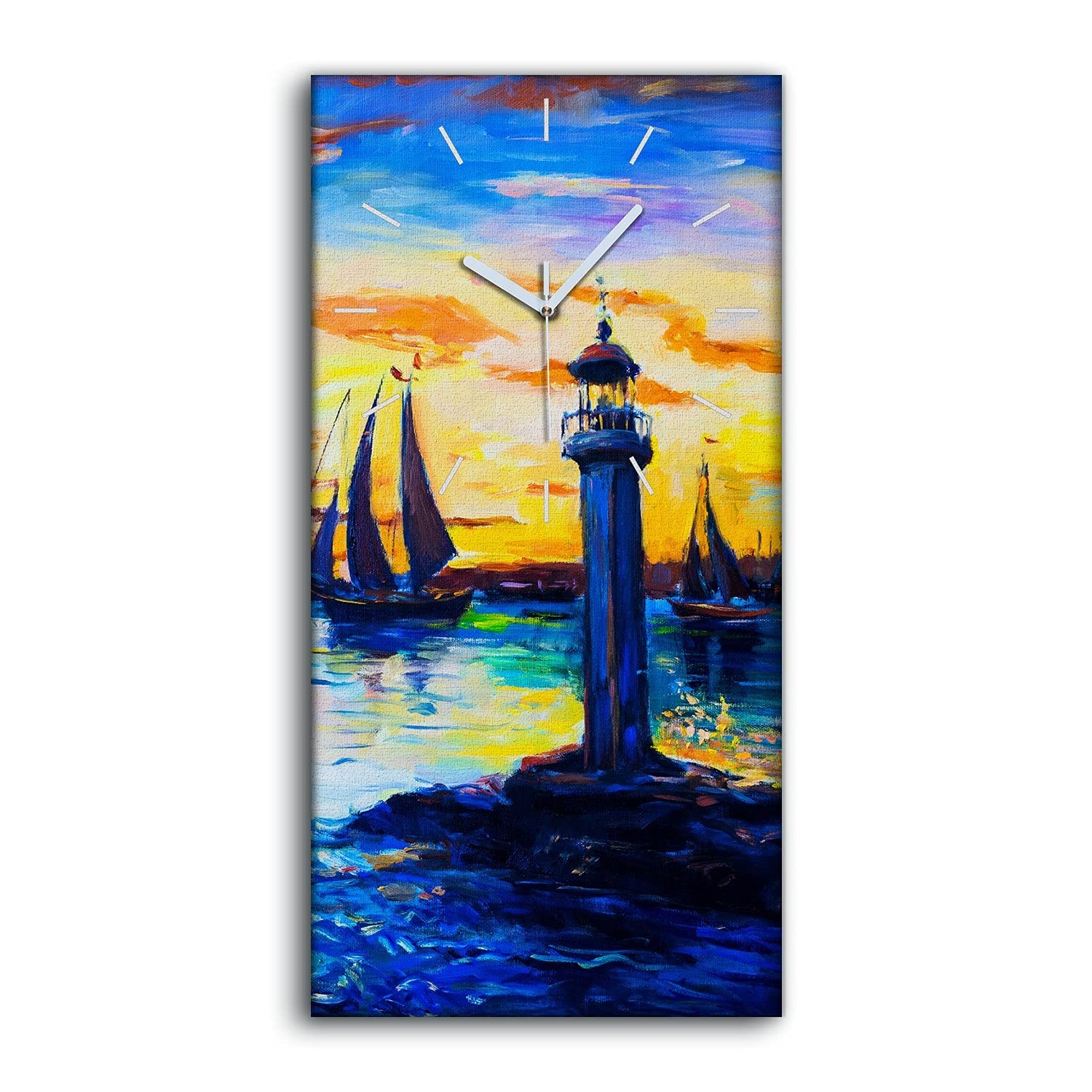 Horloge sur Toile Phare Boteau Voile Image Art Mural Salon Chambre 30x60cm
