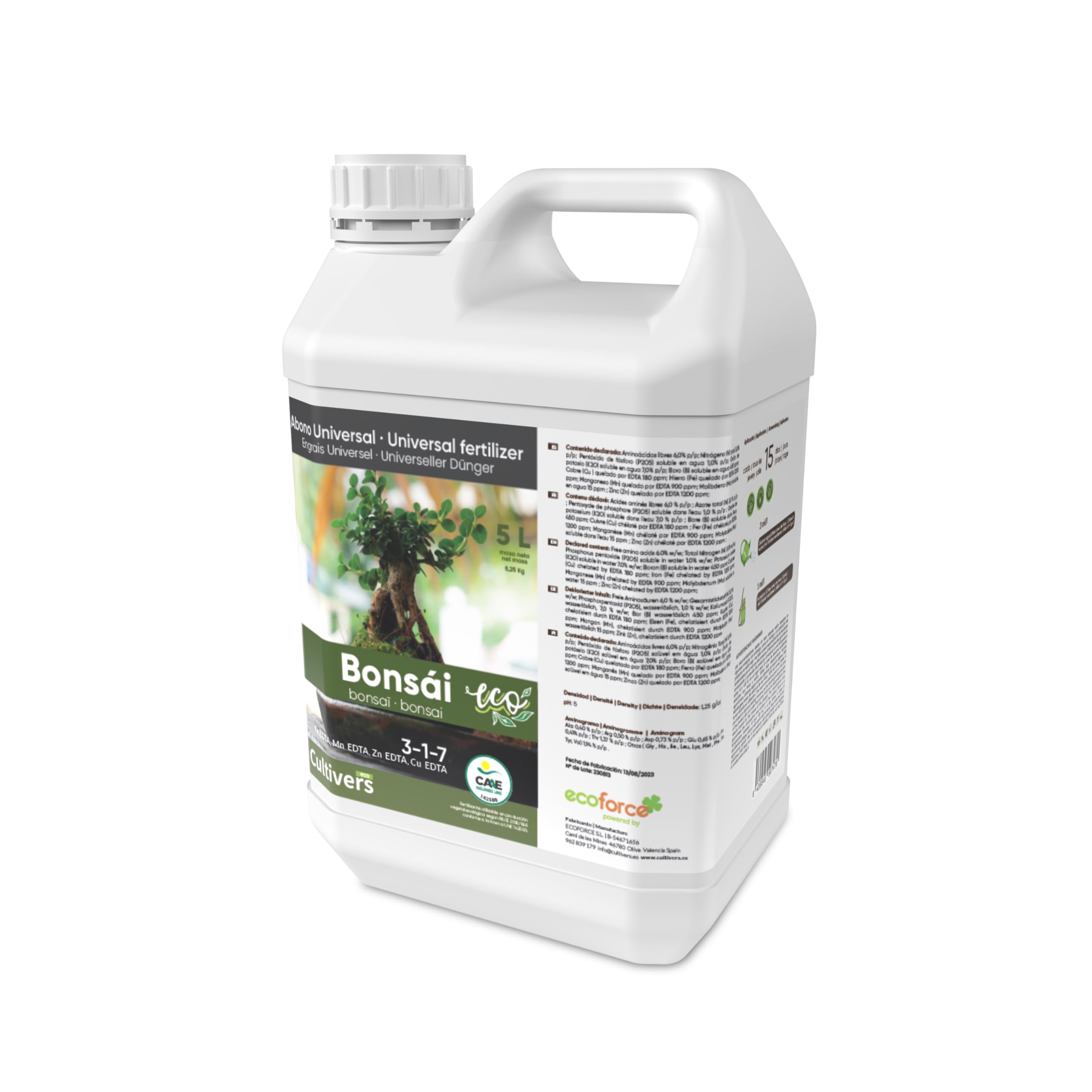 CULTIVERS Bio-Bonsai-Dünger 5 L flüssig mit Mikronährstoffen und Aminosäuren, 100% organischer Naturdünger, unterstützt kontrollierte Entwicklung und Wachstum