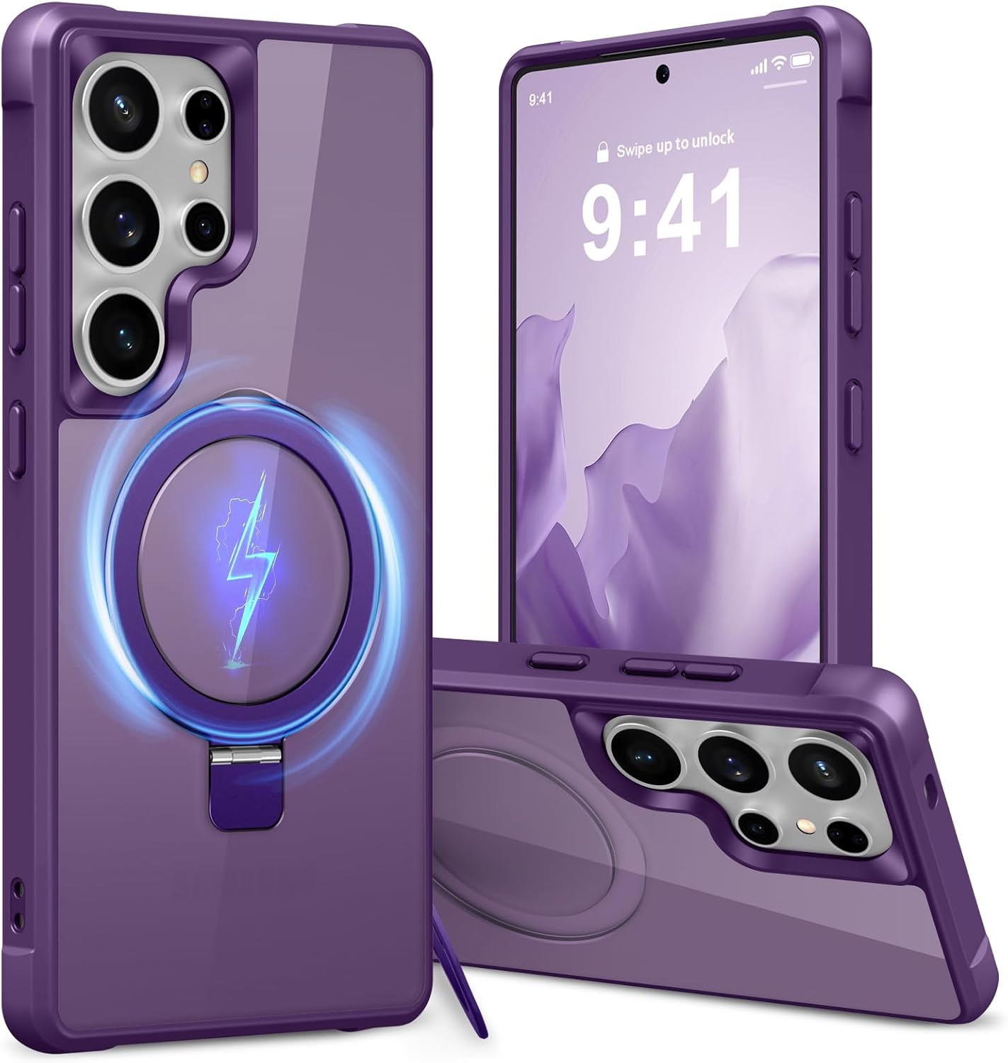 Hocase for Samsung Galaxy S25 Case, with Ring Stand [Magnetic Wireless Charging Supported] [Military Grade Protection] Slim Shockproof Translucent Protective Phone Case - Purple