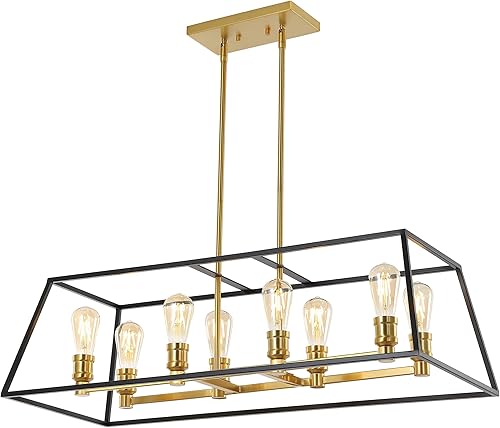 JONATHAN Y JYL6511A Liane - Colgante LED lineal de hierro industrial de 35 pulgadas, 8 luces, moderno, minimalista, de ratán costero de 180