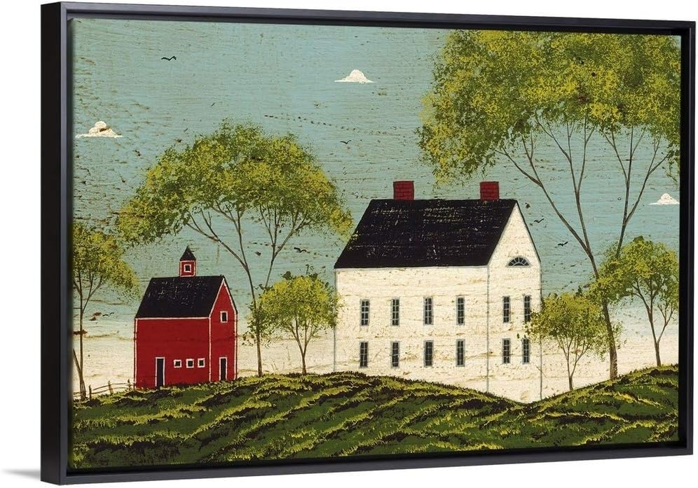 House with Dark Blue Sky Black Float Frame Canvas Art, Countryside Artwork