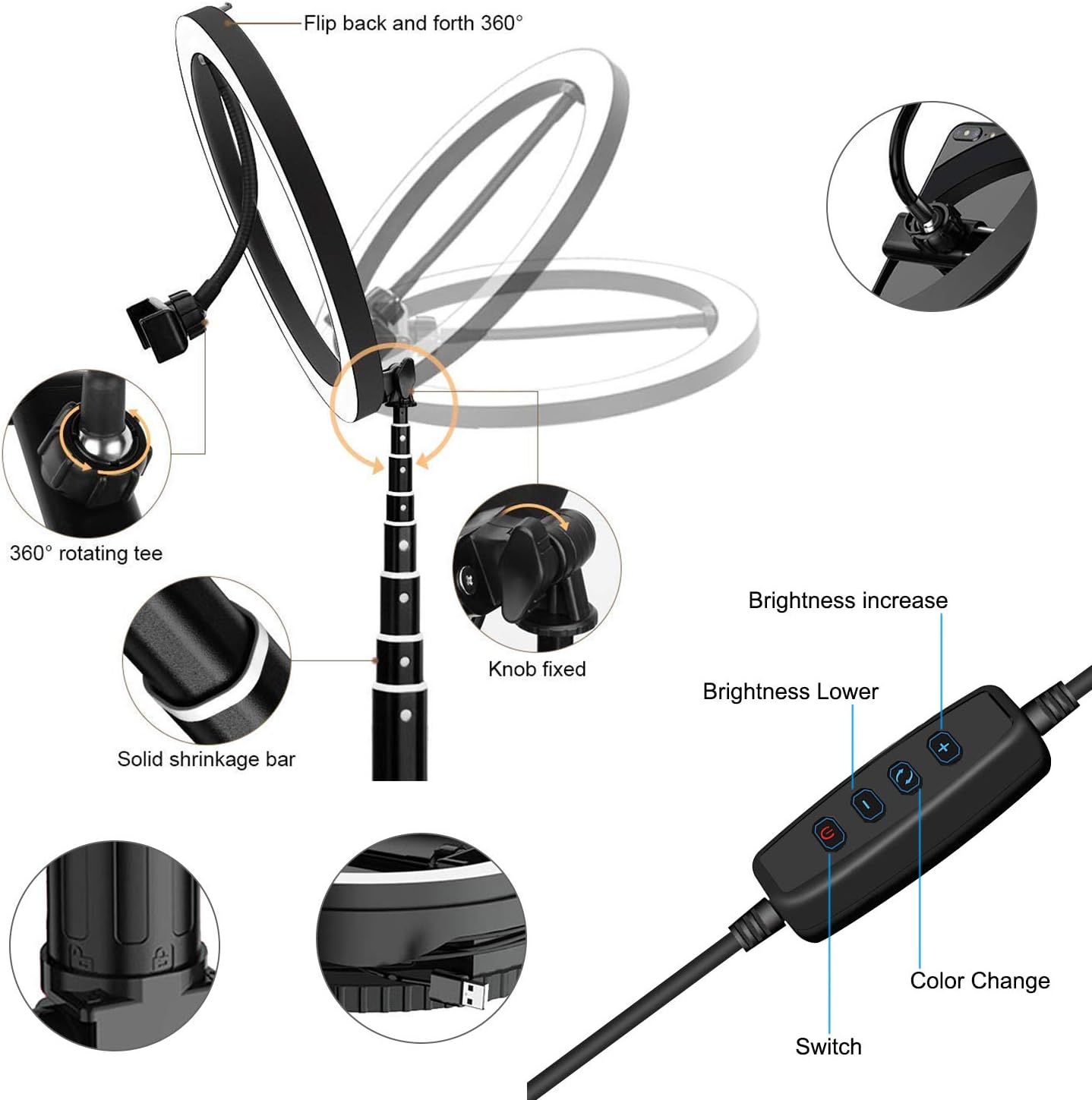 Buу 1 gеt 1 🔥 10 Selfie Ring Light with Stand and Phone Holder,Foldable Makeup Light 19.7 - 66” Stretchable Portable Selfie Desk Fill Light for Indoor Outdoor Live Stream/Makeup/YouTube Video/Photography/Vlog