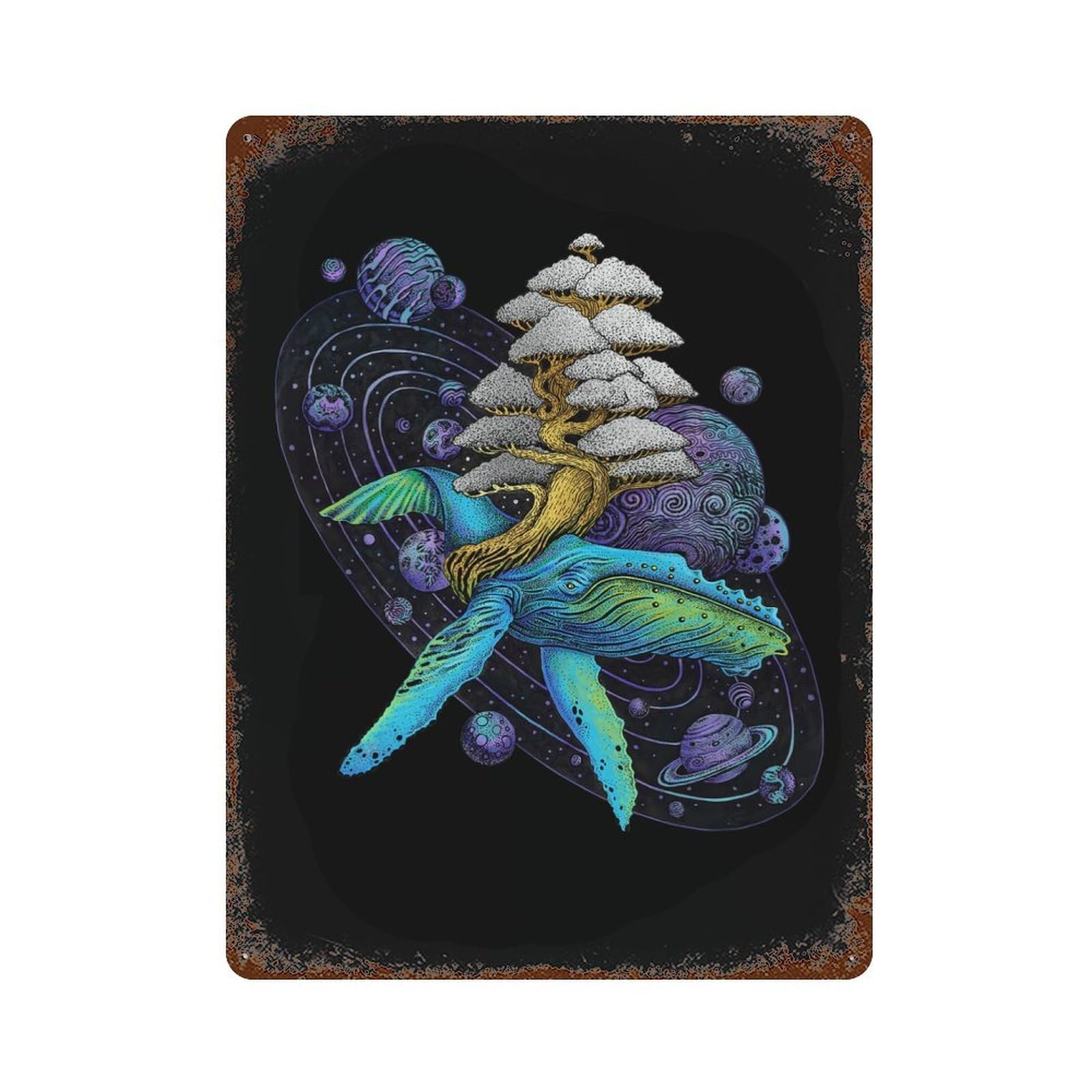 Space Whale Retro Metal Sign 15.7"x11.8", for Office, Studio And Wall Decor, Industrial Home Decor