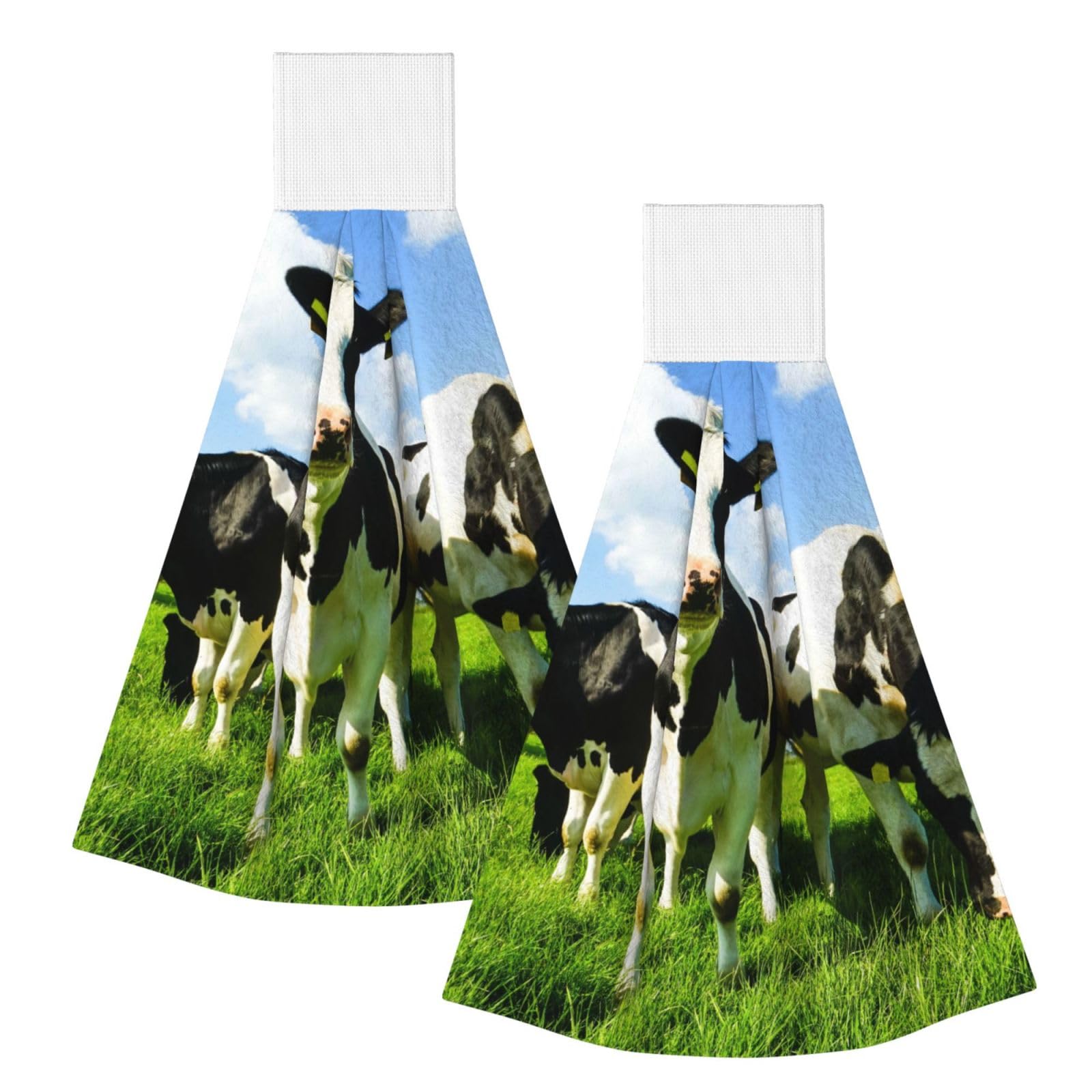 DOPKLNA Eating Cows On Summer Pasture, 2 Pcs Hanging Coral Fiber Hand Towels for Bathroom, Absorbent Kitchen Towels