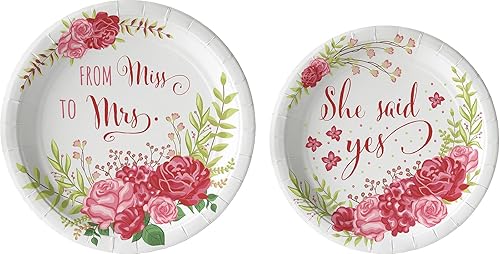 Miniatura 2 de Bridal From Miss to Mrs (Traditional Rose) Vajilla Pack Juego de platos de papel, servilletas y tazas desechables para 20