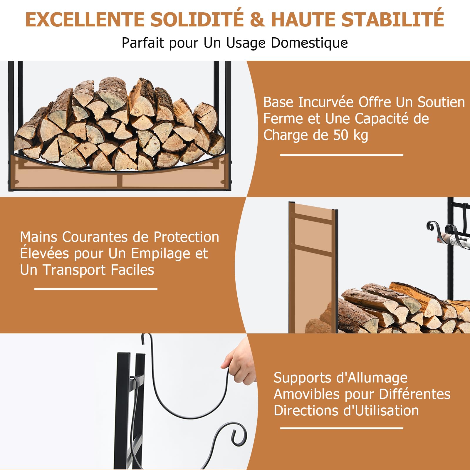 GYMAX Porte-Bûches Métal 50 kg 82,5 x 33 x 76,5 cm Intérieur Extérieur