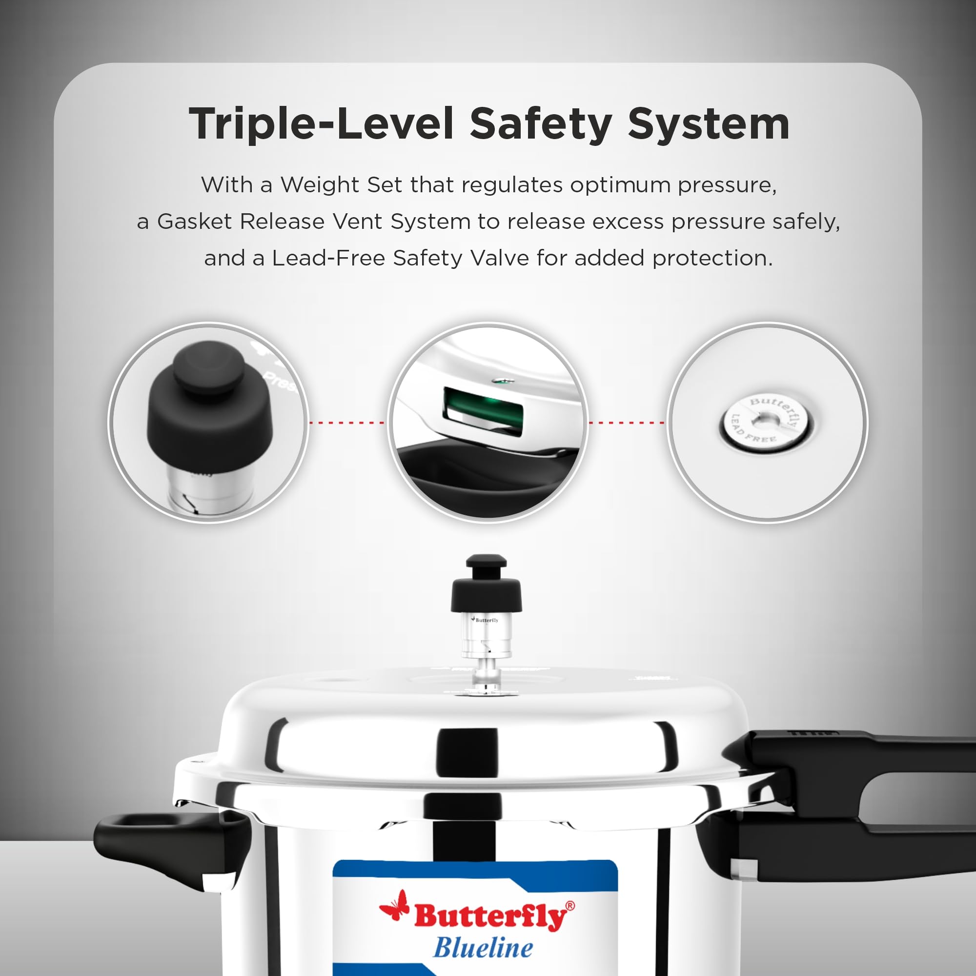 Butterfly Blue Line 3 Litre Pressure Cooker| Stainless Steel | Induction & Gas Stove Compatible| ISI Certified| Triple Safety System| 5 Years Warranty | Silver 2